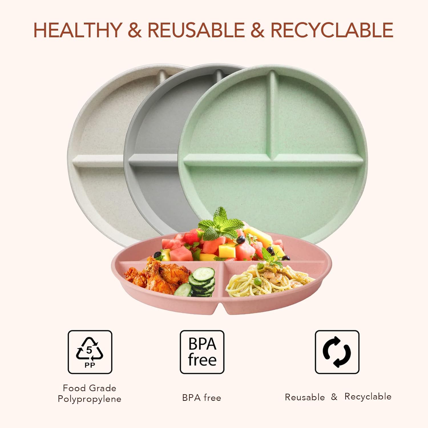 Sturdy Divided Plates with 4PCS Set