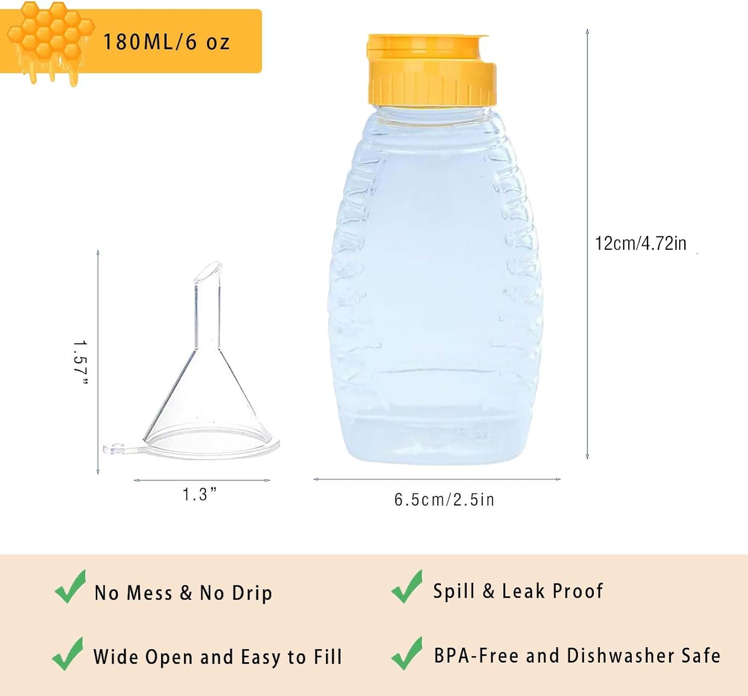 Double Squeezable Honey Jar Set with Funnel 180ml