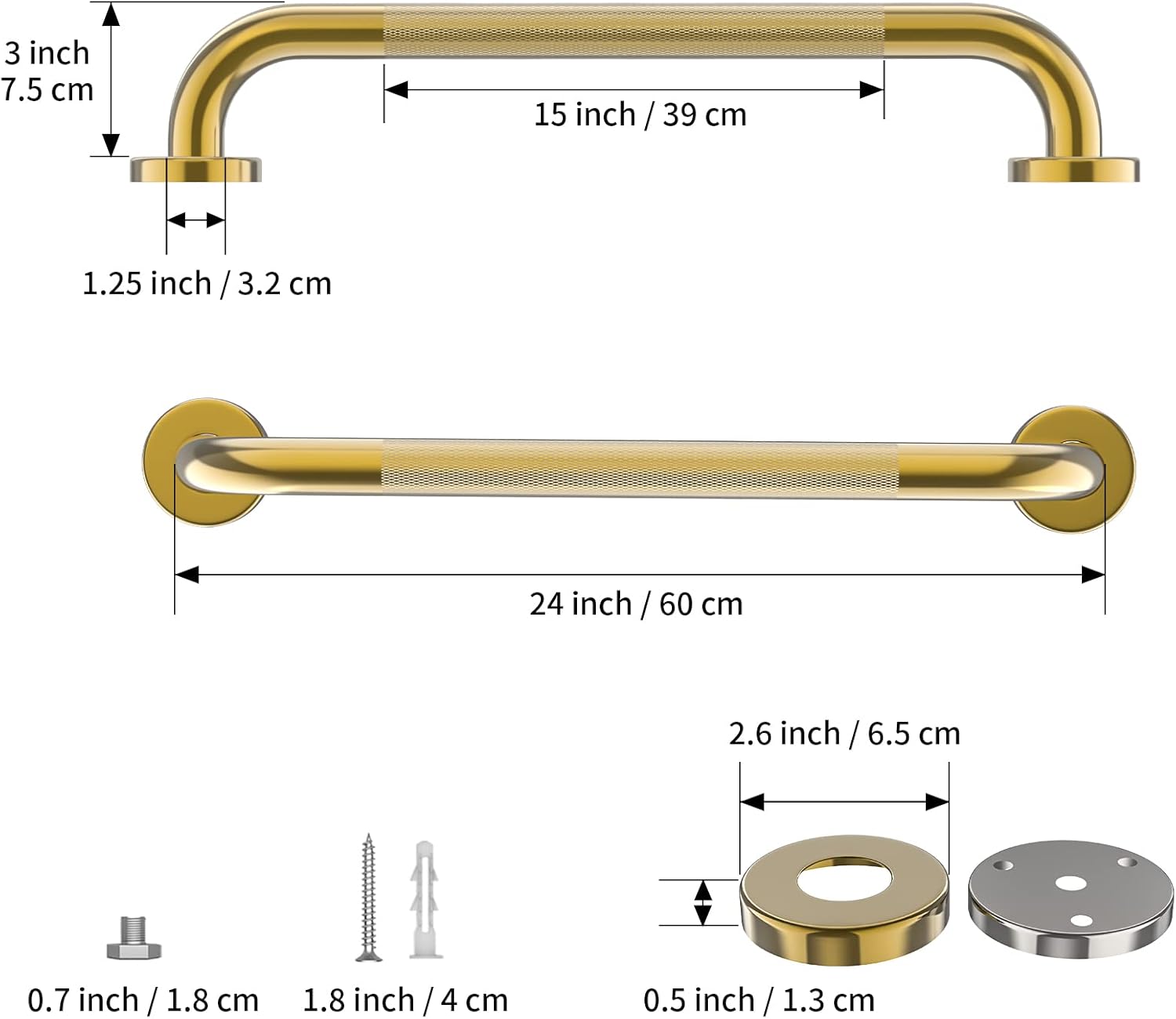 Golden bathroom grab bar