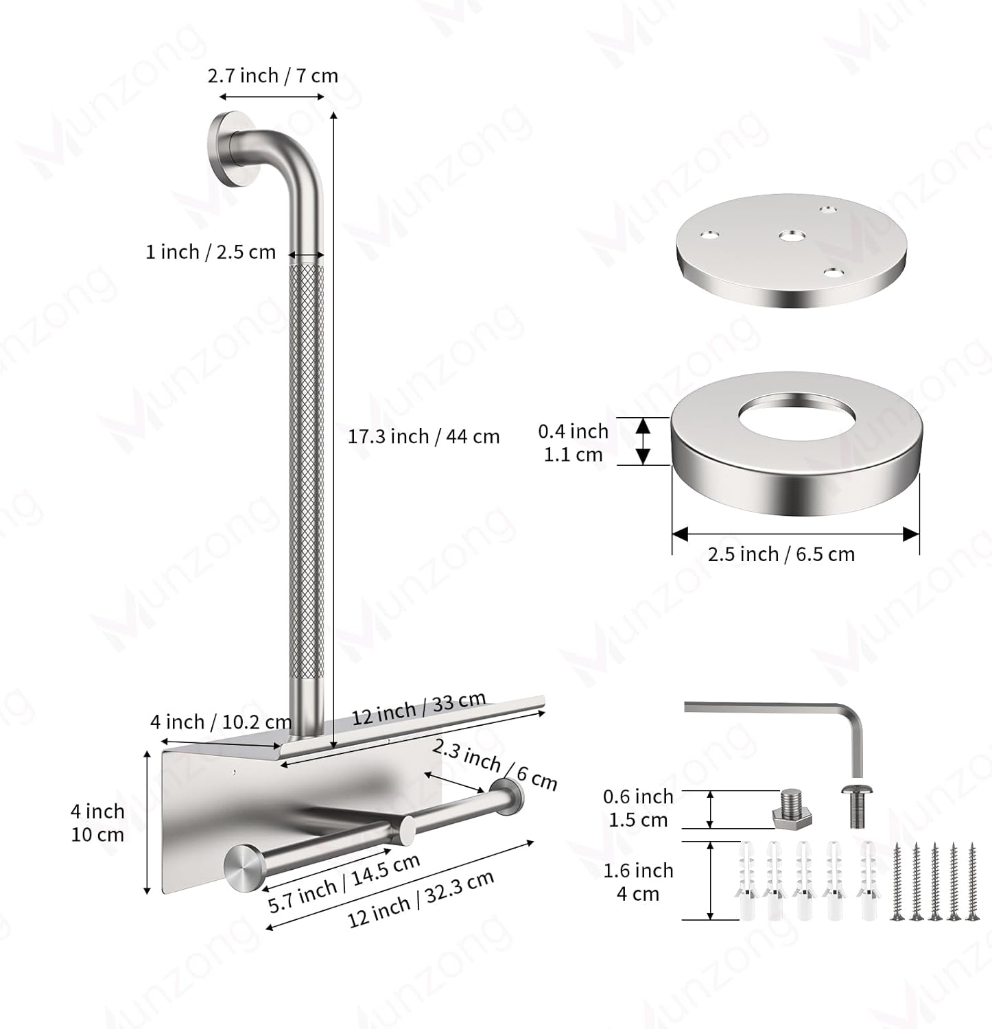 Ergonomic Handrail with Holding Tissue Storage Safety for Bathroom