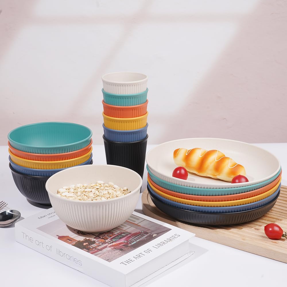 Eco-Friendly 18-Piece Dinnerware Set with Wheat Straw fiber
