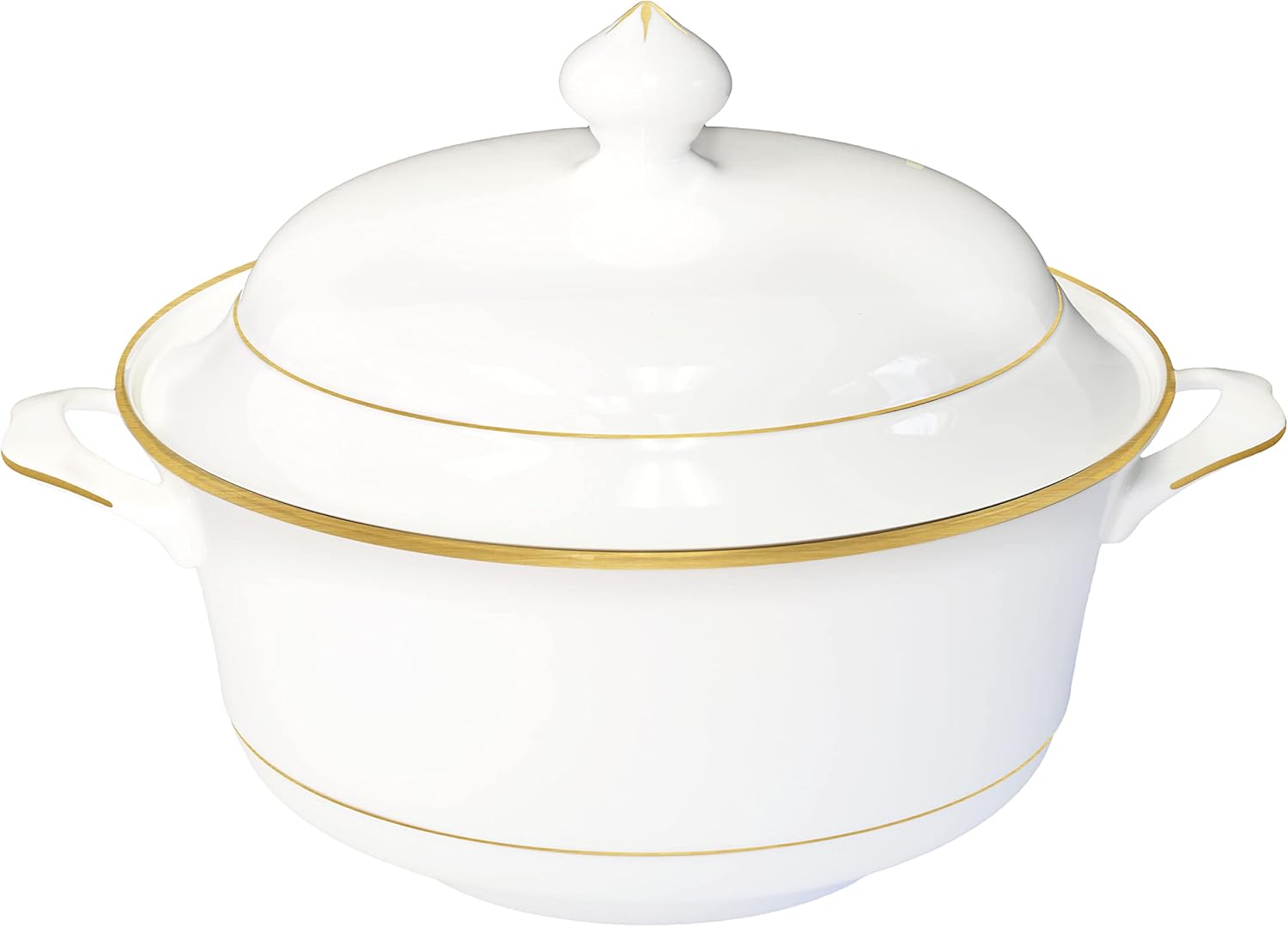 Elegant 2-Piece Bone China Soup Tureen Set with Lid Gold Rim 297QT