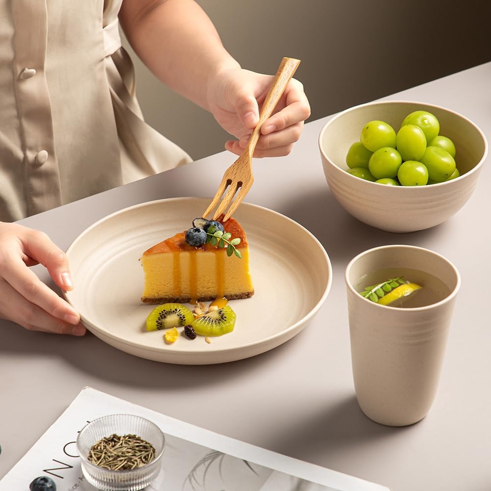 18-Piece Unbreakable Wheat Straw Dinnerware Set