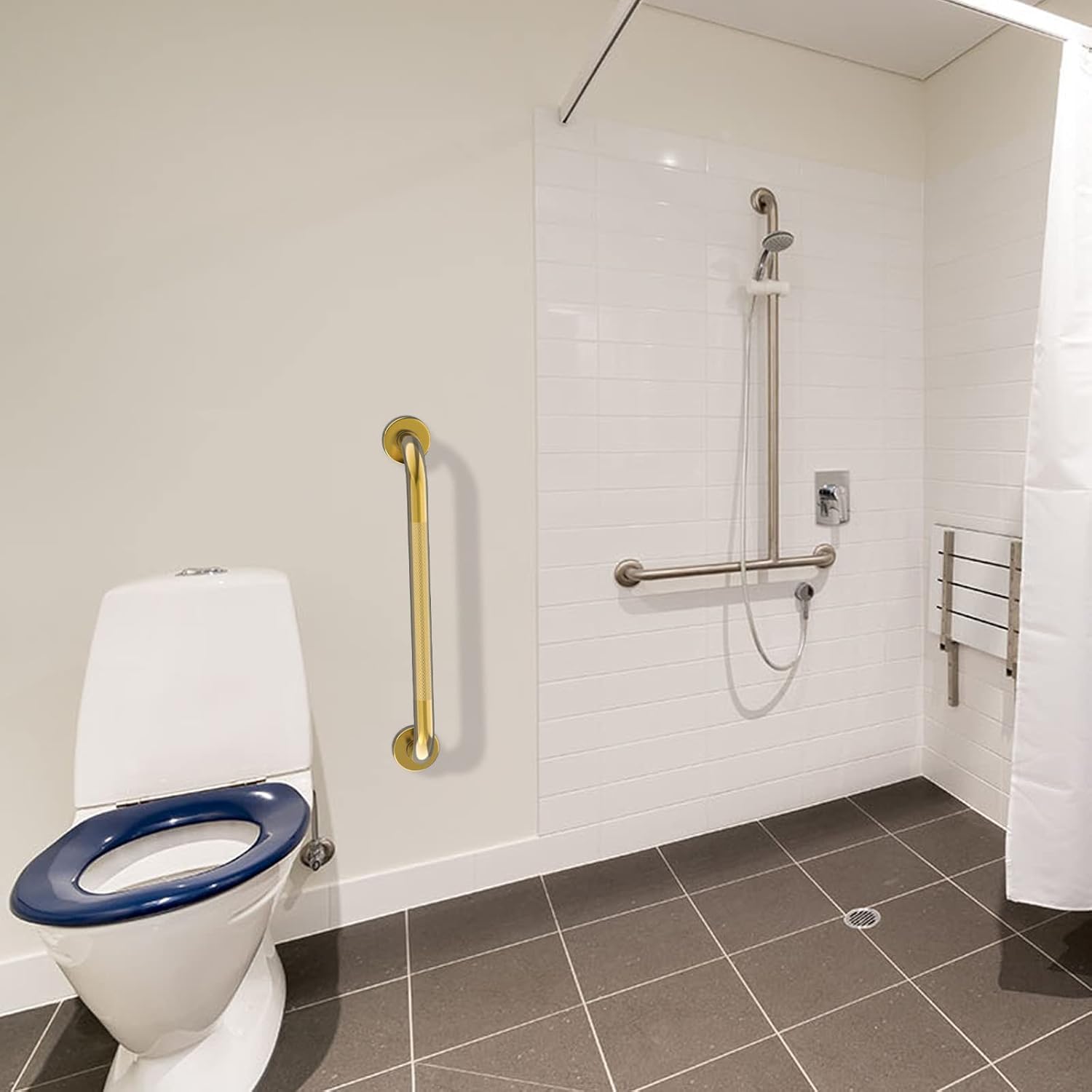 Golden bathroom grab bar
