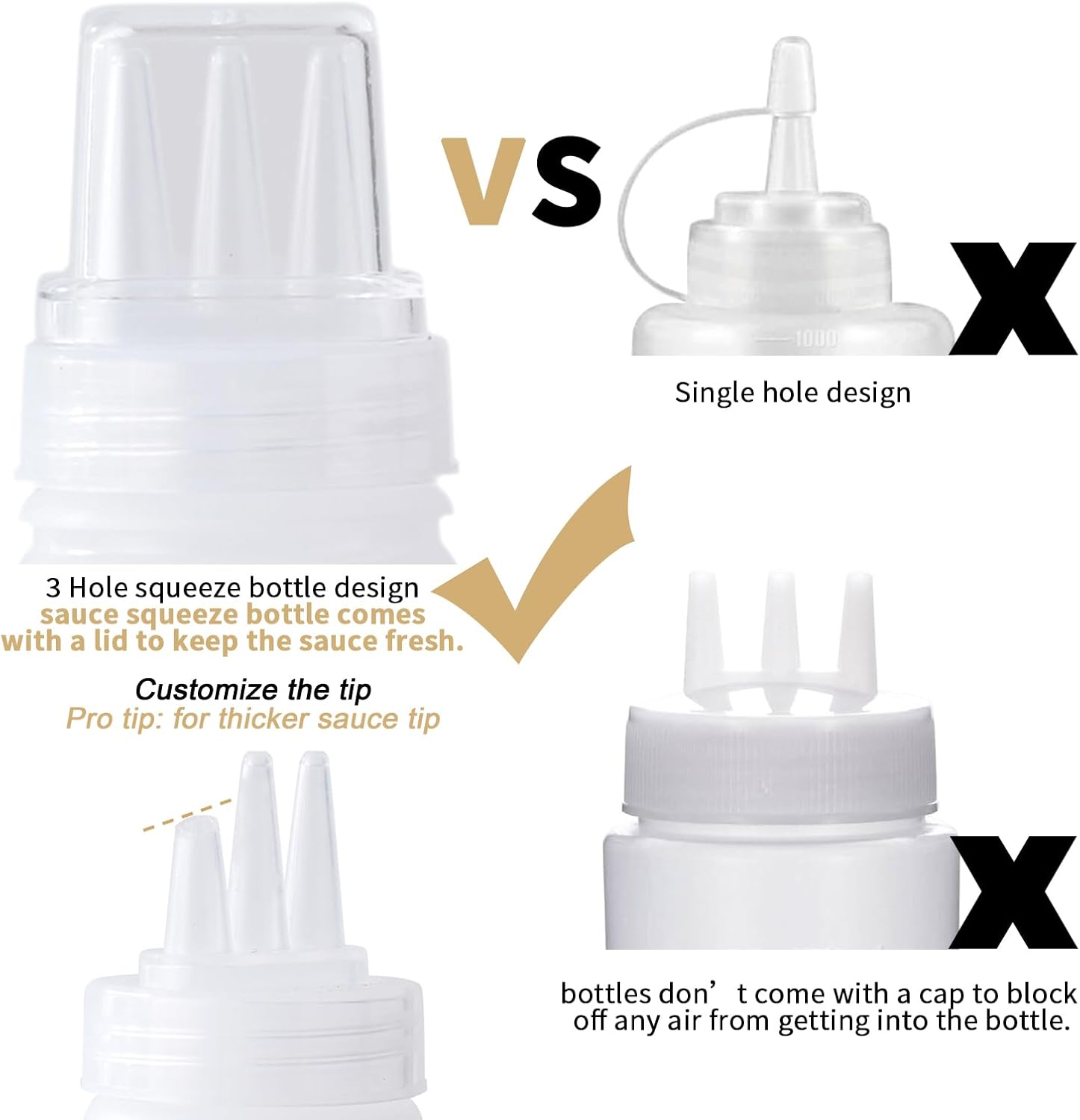 Werduoland 3-Hole Squeeze Bottles Set for Sauces Condiments and More
