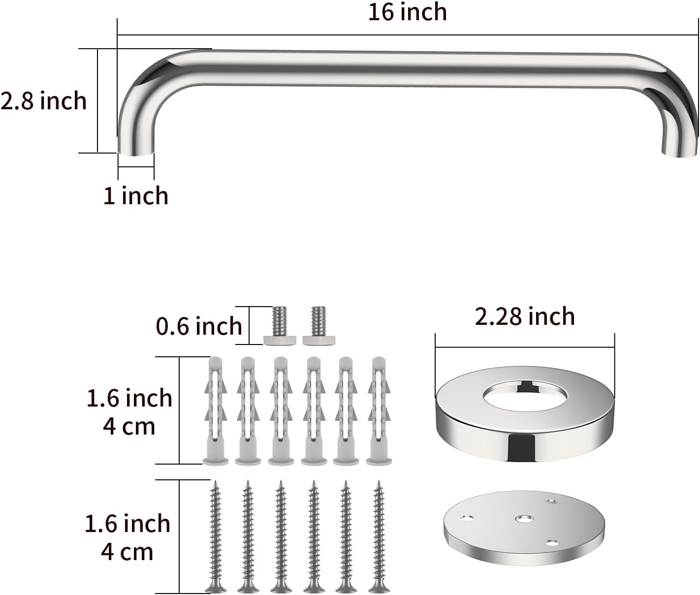 ZUEXT 2-Piece 16-Inch Stainless Steel Safety Handrail for Bathroom Shower