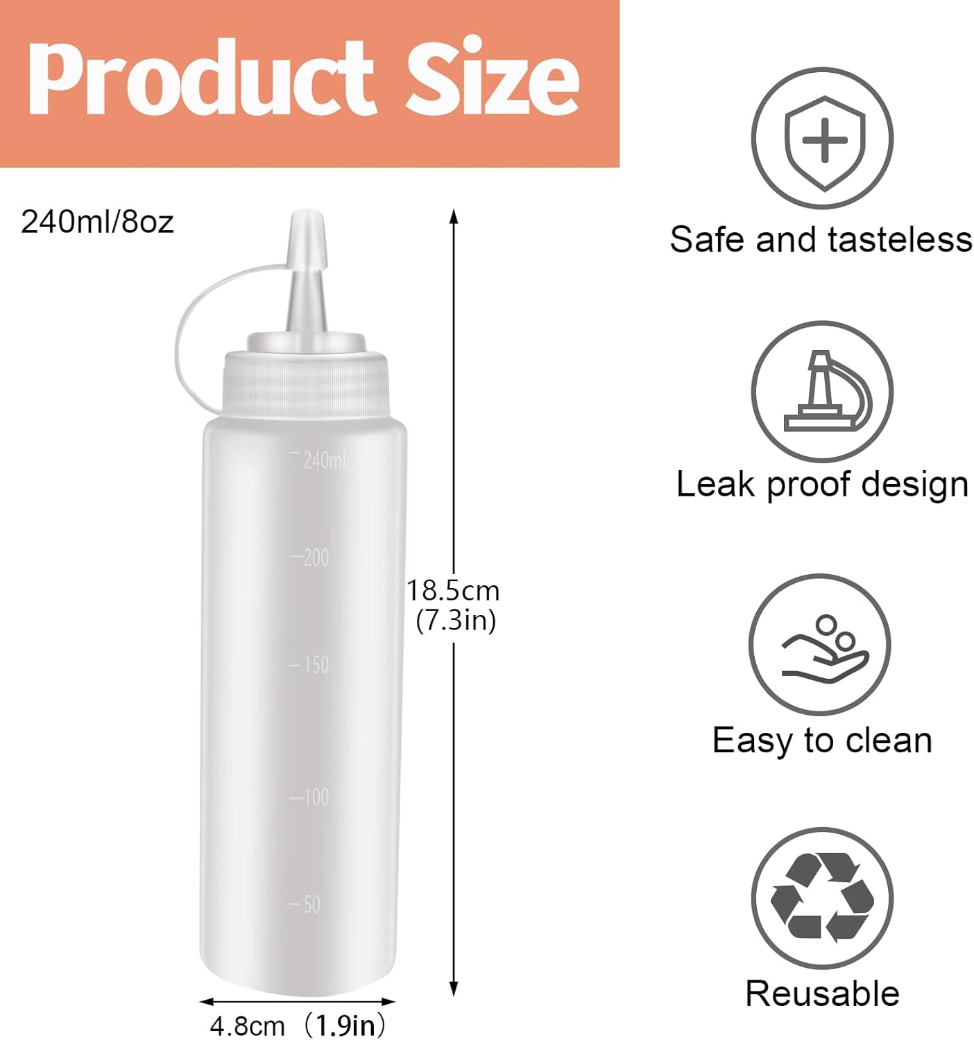 Sealed Flexible Durable 8 oz Condiment Squeeze Bottles