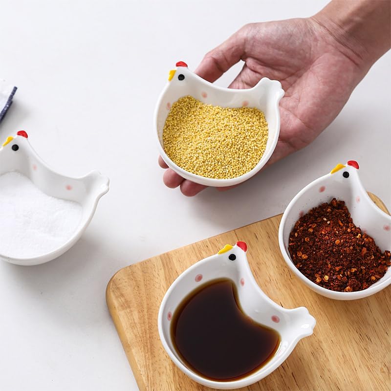 3-Piece Cute Ceramic Chicken Shaped Dip Bowls Home Kitchen Accessories