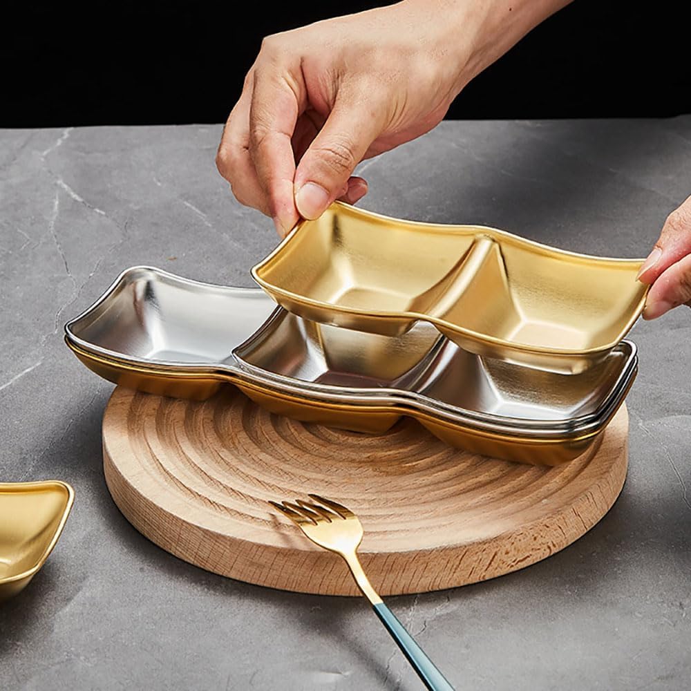 Stainless Steel Sauce Bowls Set 4pcs 2 Compartment Gold