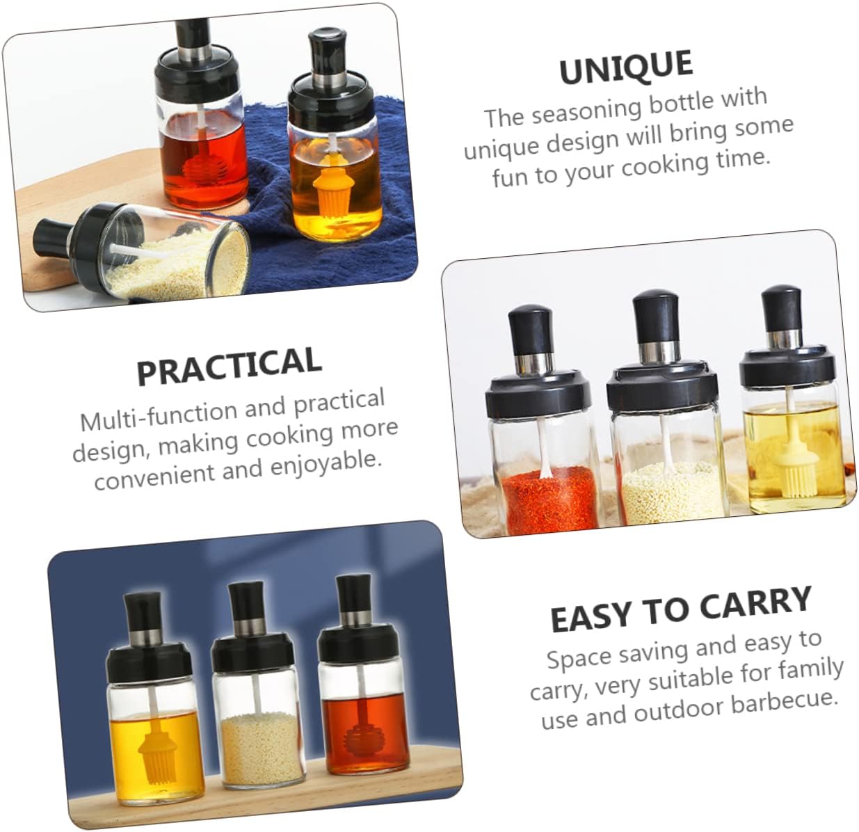 3Pcs 250ml Kitchen Seasoning Bowl Set Condiment Squeeze Bottle