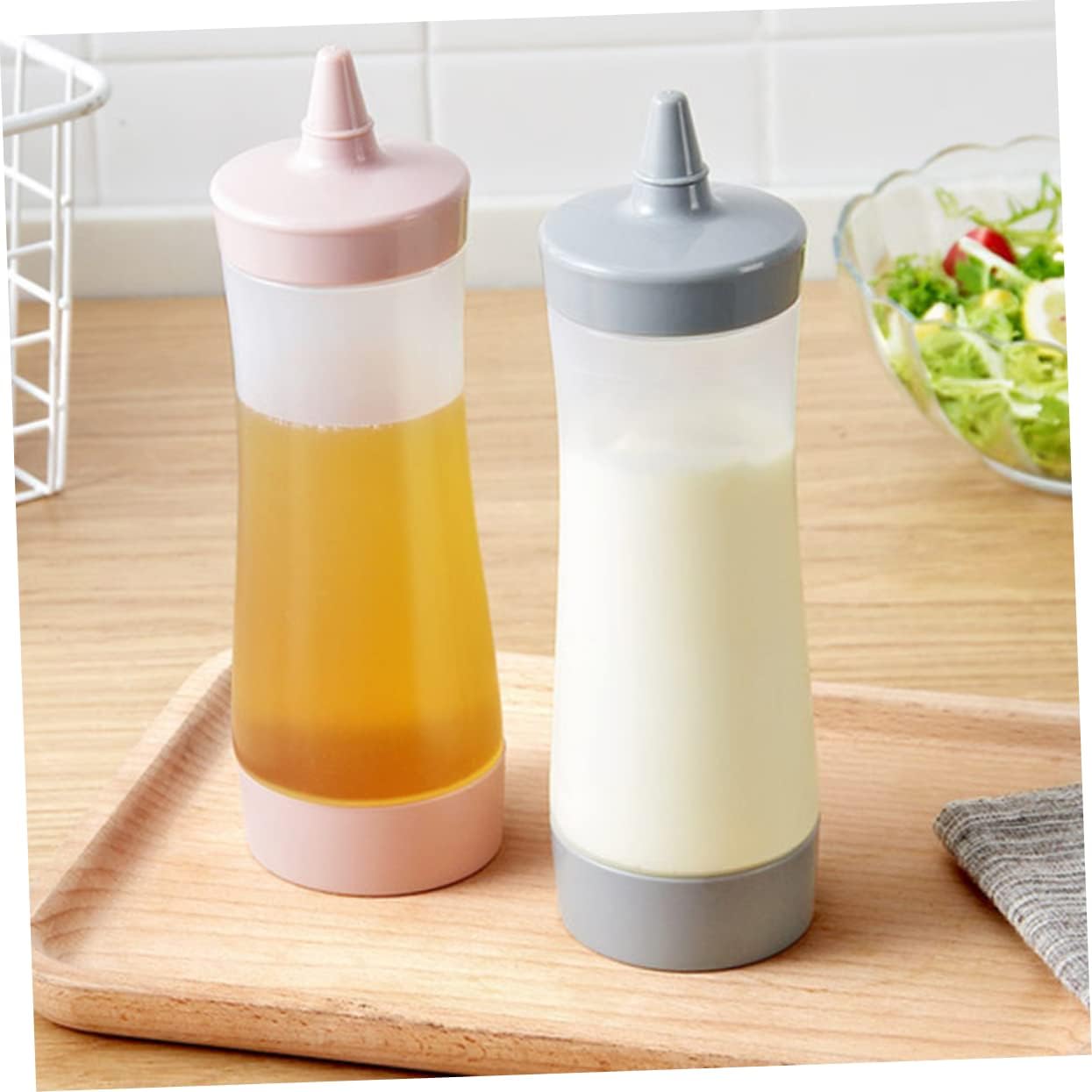 3-Pack Set of Squeeze Bottles with Removable Nozzles for Salad Dressing