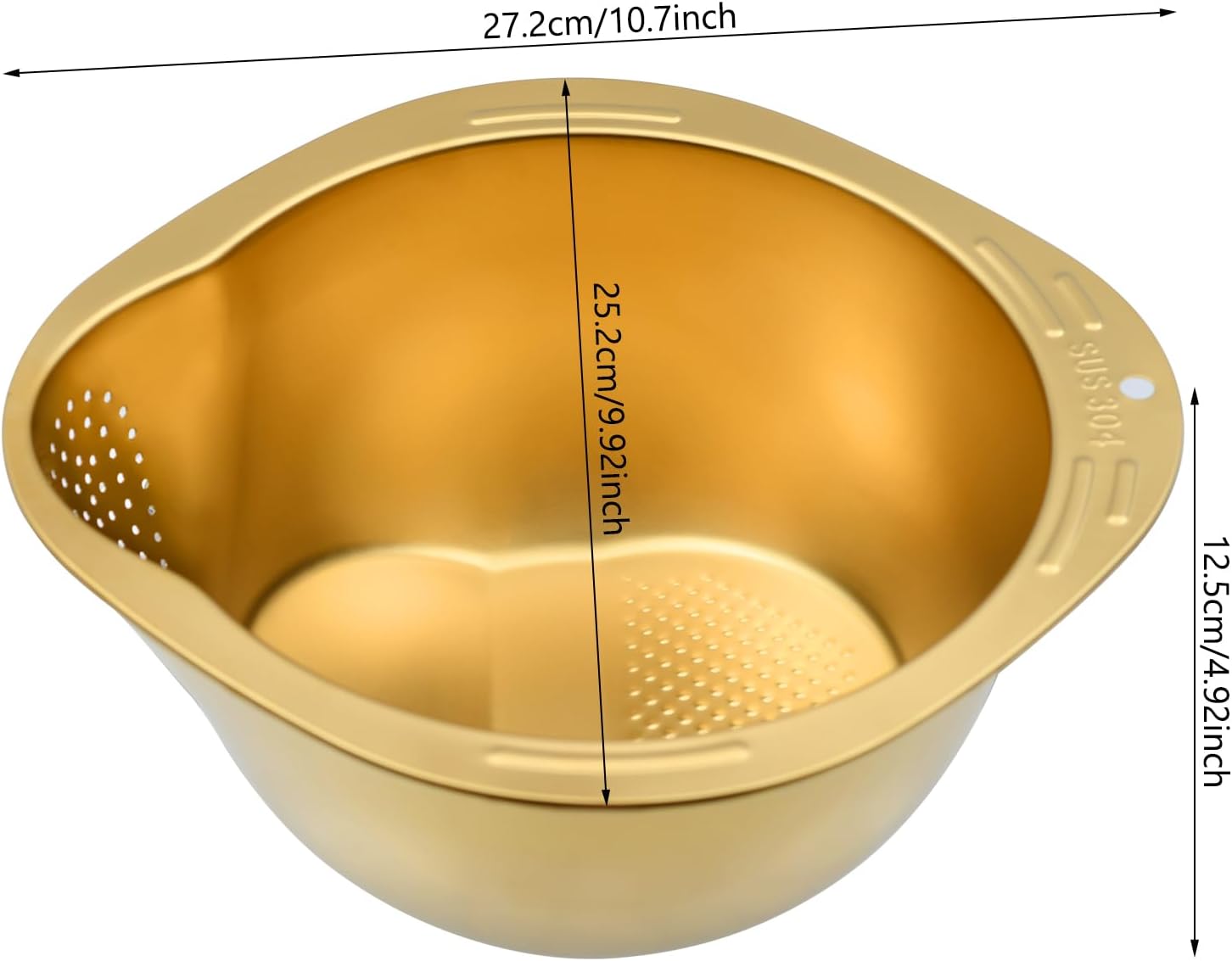 Stainless Steel Rice Washer Strainer Bowl 2pcs Gold Set
