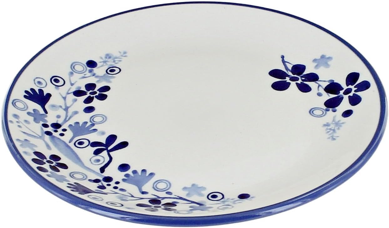 Elegant Blue Rose Pottery Dessert Plate
