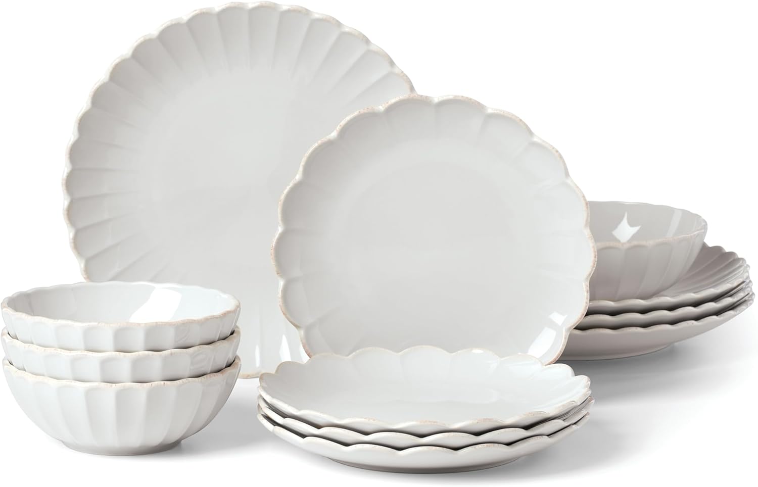 Lenox French Perle Scallop 12-Piece Dinnerware Set Microwave Dishwasher Safe White