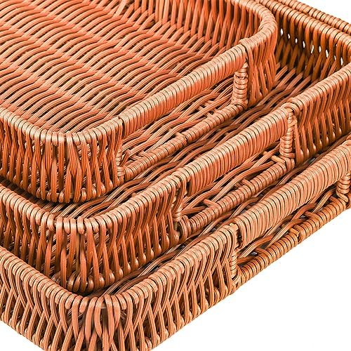Yarlung 3 Pack Woven Baskets Serving Trays with Handles