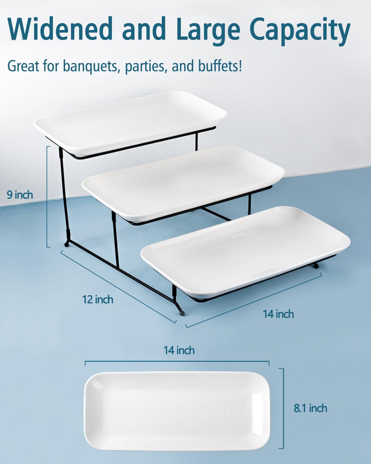 14-inch 3-Tier Dessert Serving Tray Set for Entertaining White
