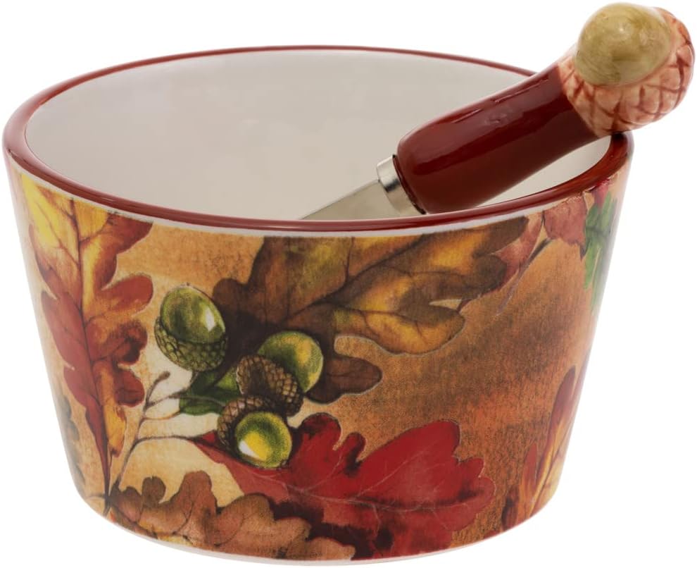 Boston International Ceramic Bowl Spreader Set - 14-Ounce Bright Autumn Thanksgiving
