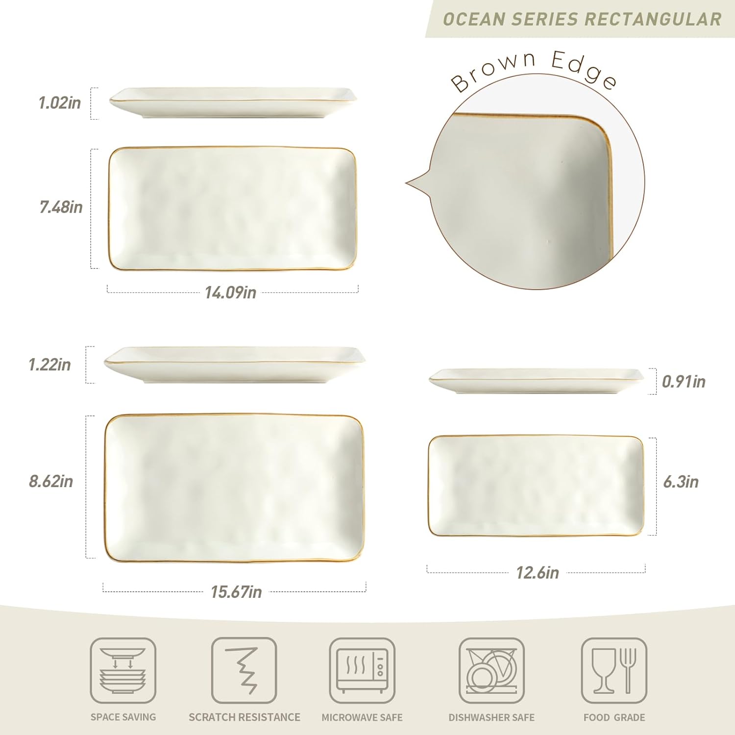 Stoneware Serving Platter Ocean Series Vanilla White