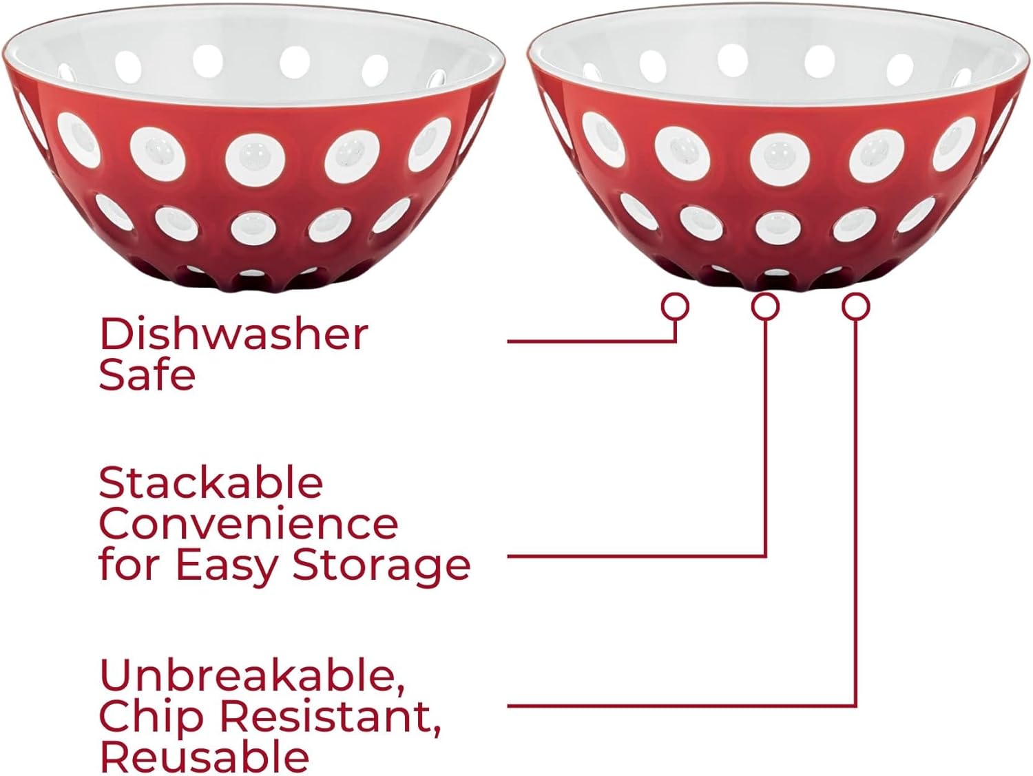 Gbuzzini Le Murrine 47 Bowl Set 2 - Red White - Elegant Design Durable