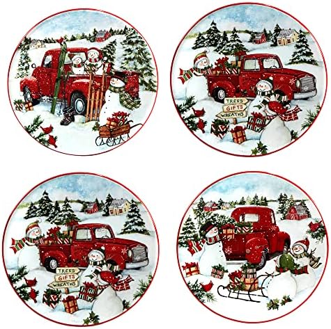 Red Truck Snowman Multicolor CanapeLuncheon Plates