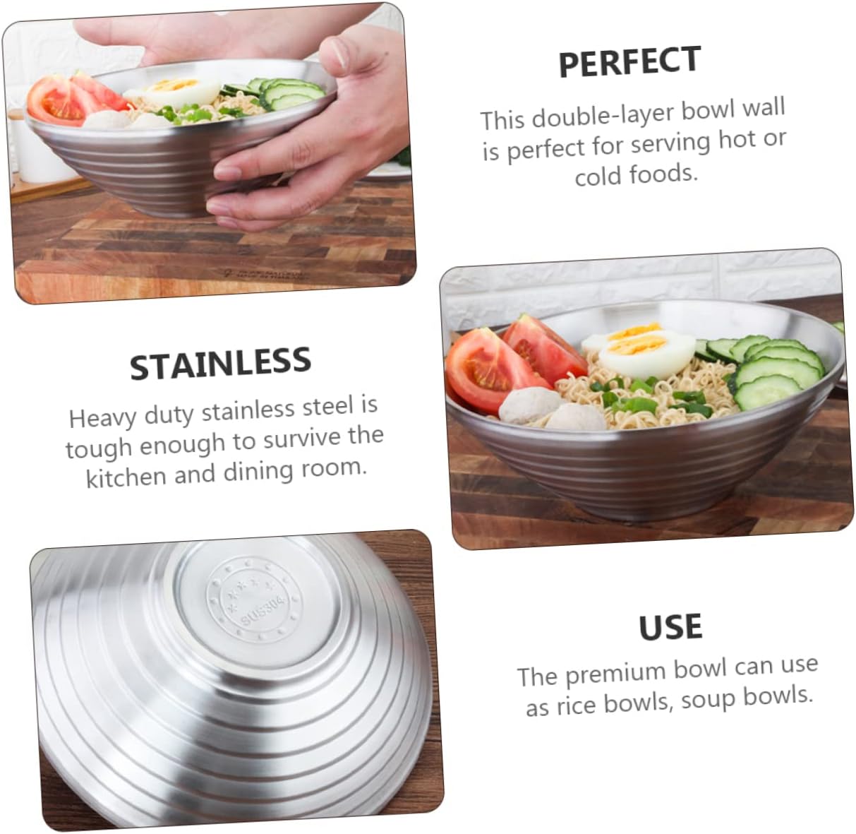 3-Piece Chrome Soup Bow Stainless Steel Dining Tableware Set