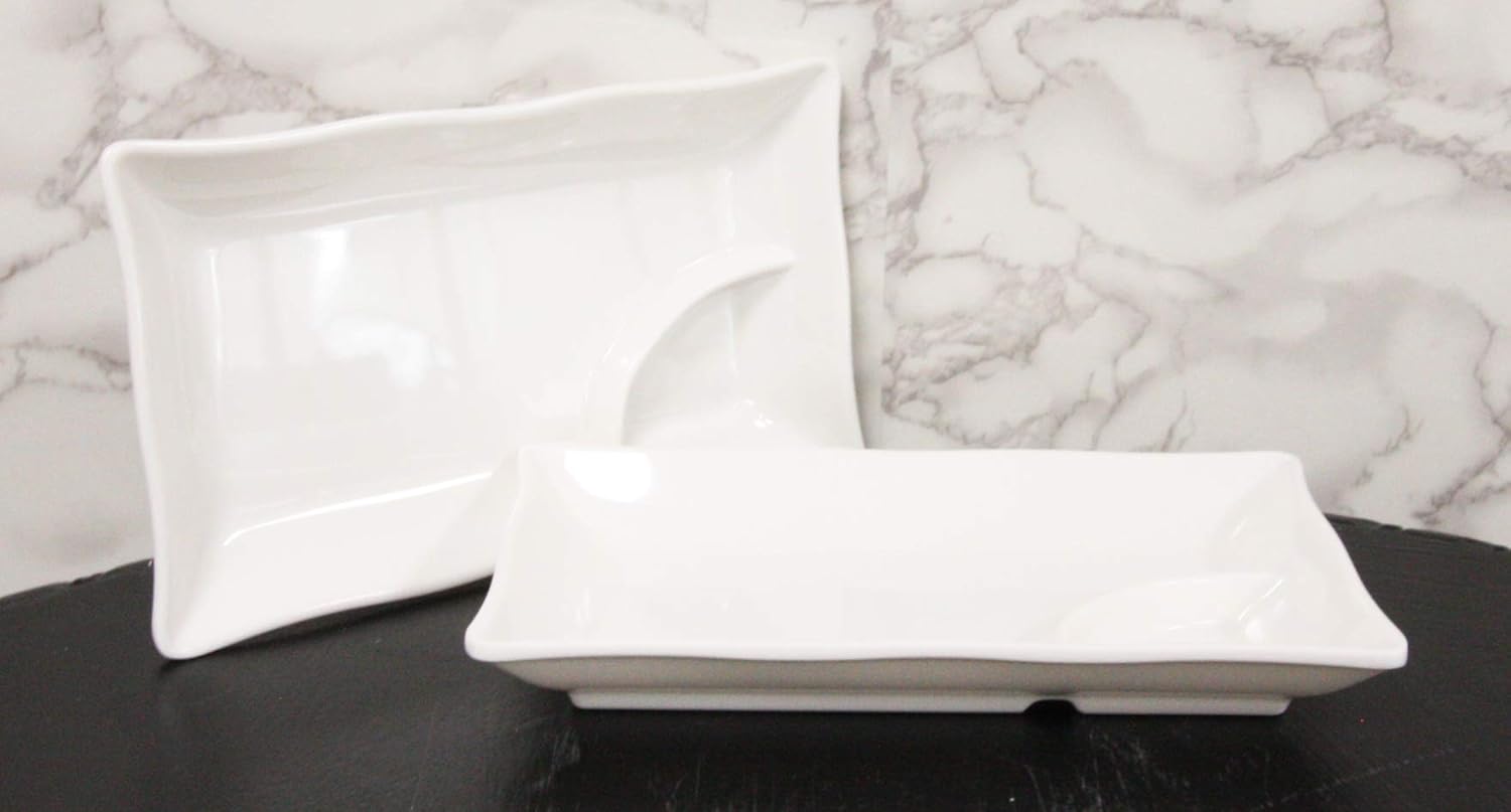 Ebros White Jade Melamine Wavy Rectangular Serving Plate