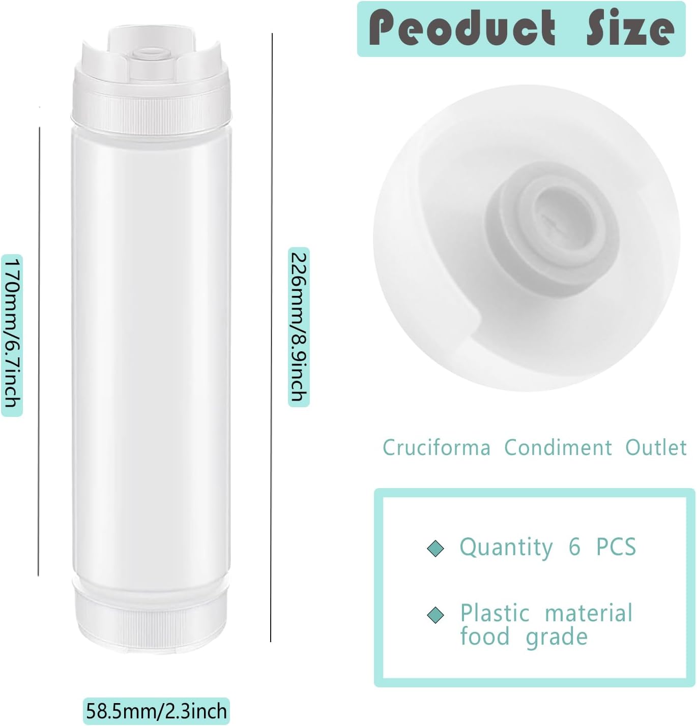 Error-Proof 6-Piece Squeeze Bottle Set - Invertible 16oz Condiment Dispenser