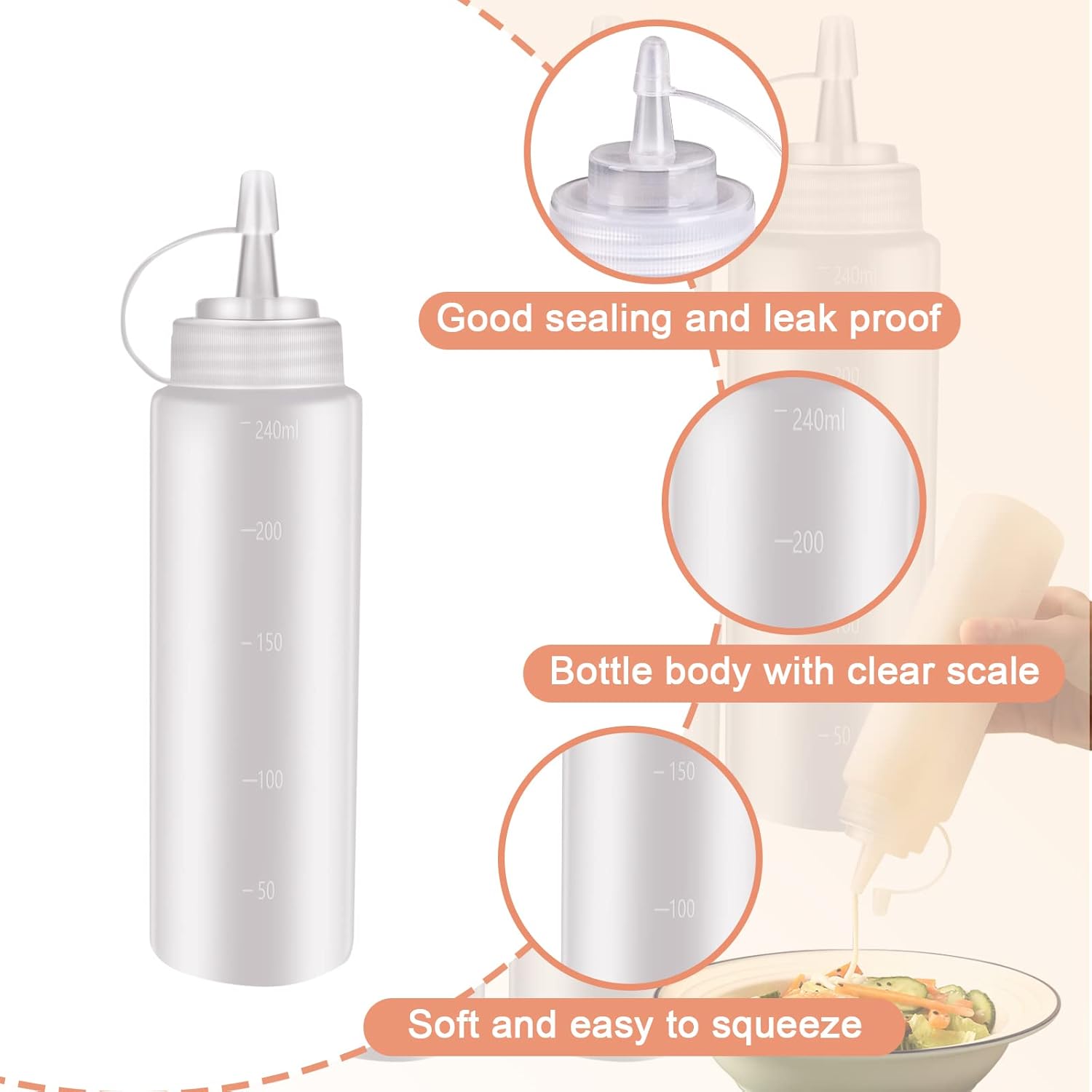 Sealed Flexible Durable 8 oz Condiment Squeeze Bottles