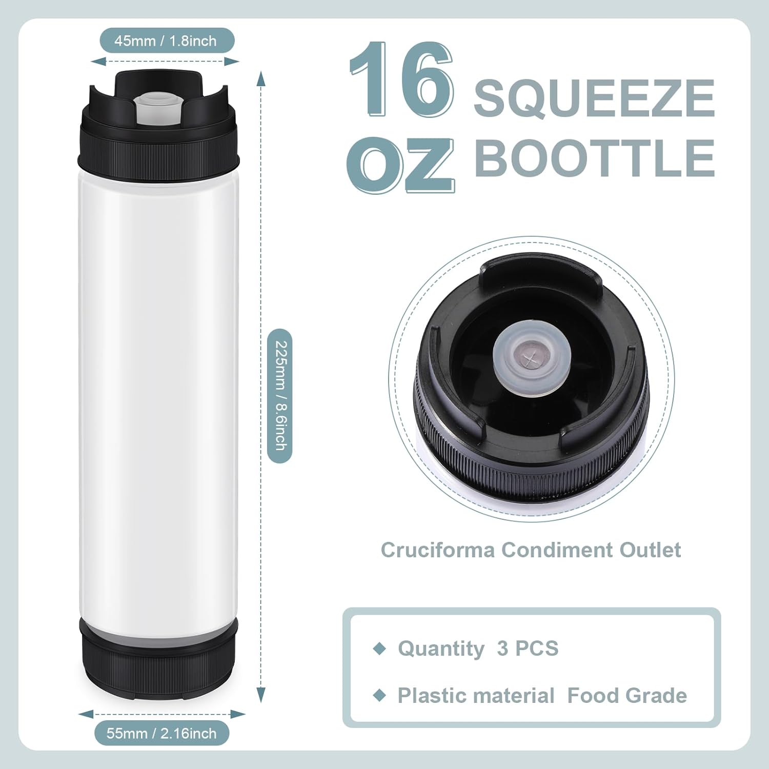 3-Piece Set of 16 oz Refillable Squeeze Bottles