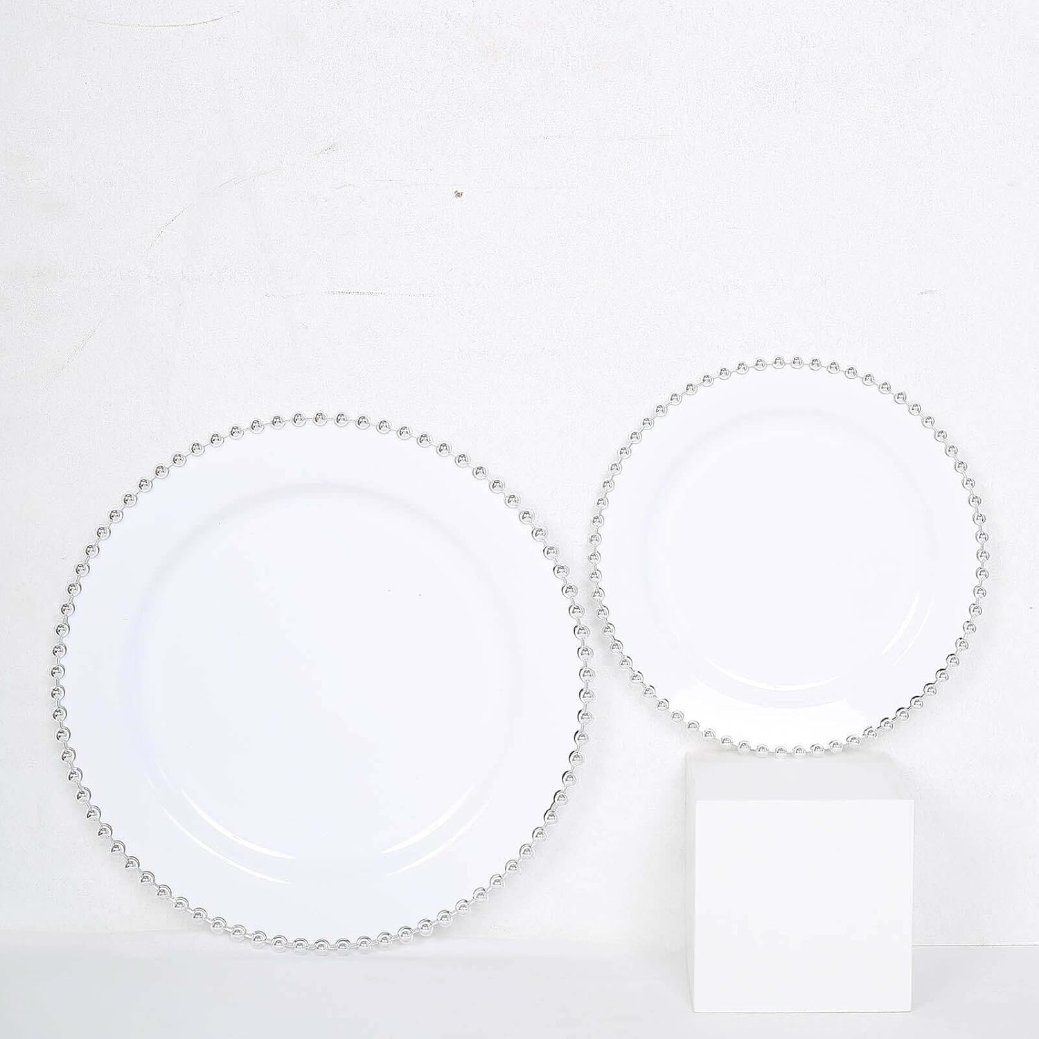 Elegant 8 Salad Plates Set of 30 WhiteSilver Round Disposable
