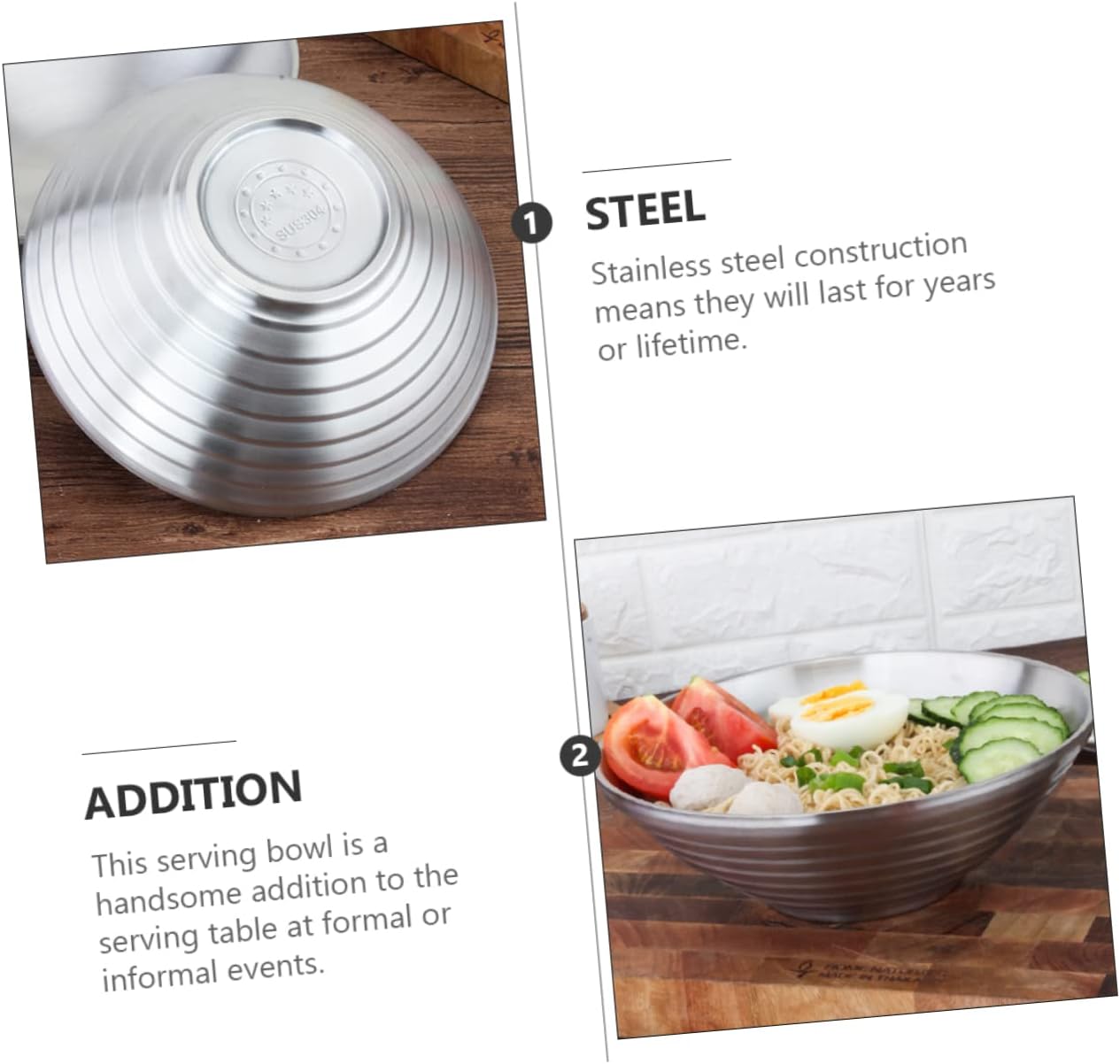 3-Piece Chrome Soup Bow Stainless Steel Dining Tableware Set