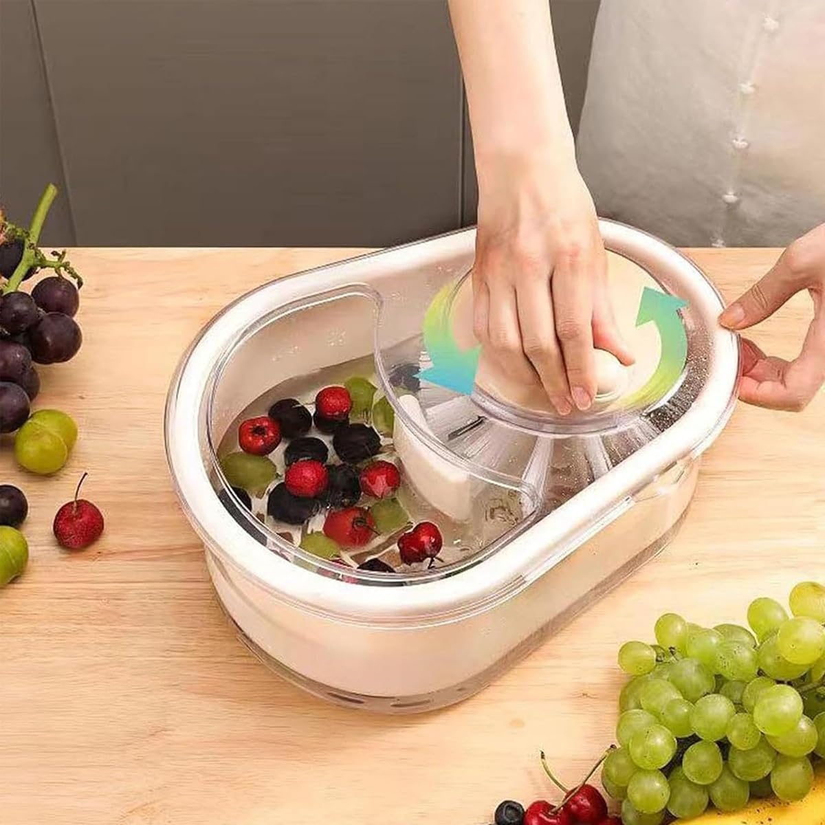 Fruit Cleaner Spinner 2025 New Green Design Efficient Fruit Washing Bowl