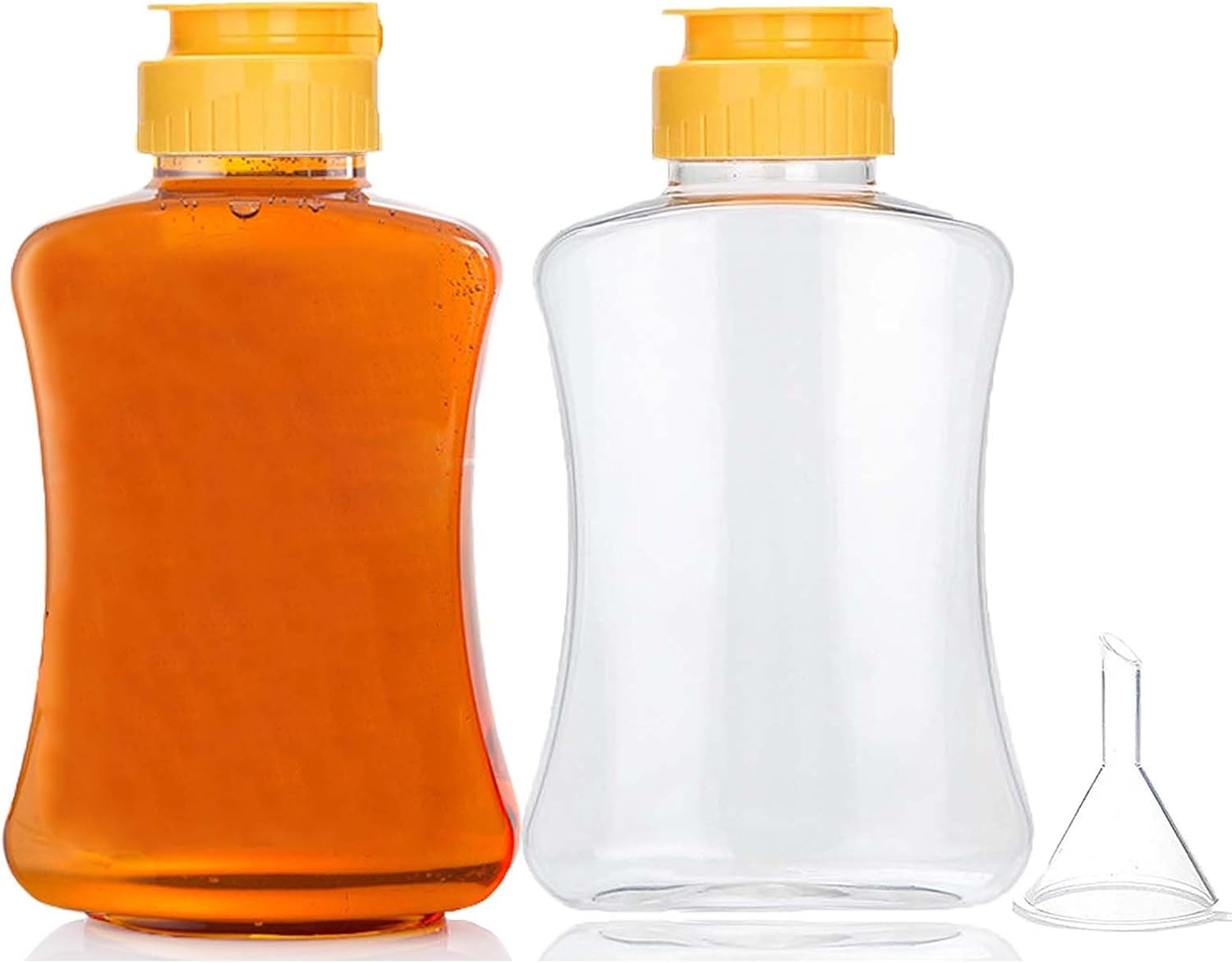 2-Pack Plastic Honey Squeeze Bottles with Funnel Durable BPA-Free Kitchen Dispensers