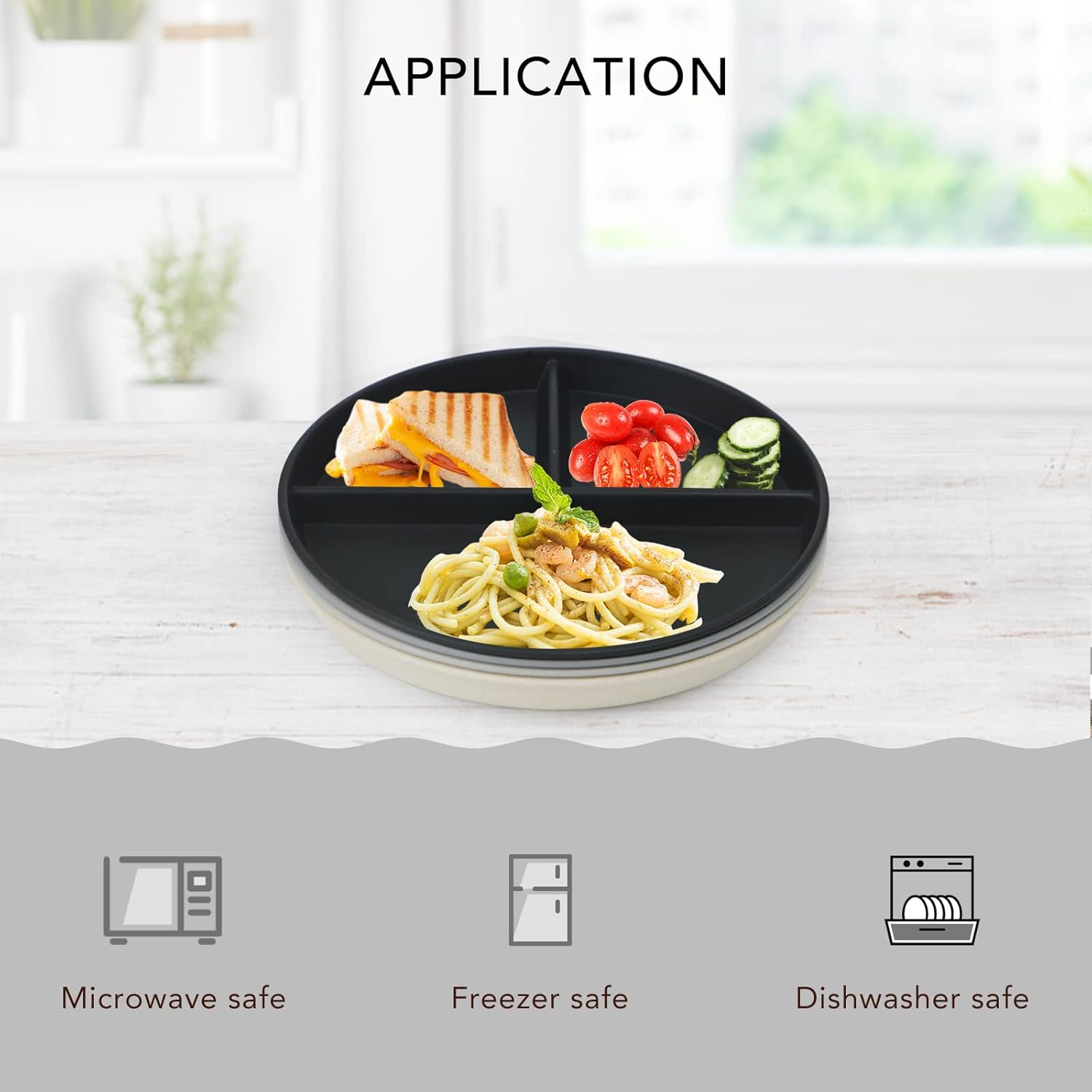 GreenandLife Premium 4PCS Divided Plates Microwave dishwasher and freezer safe