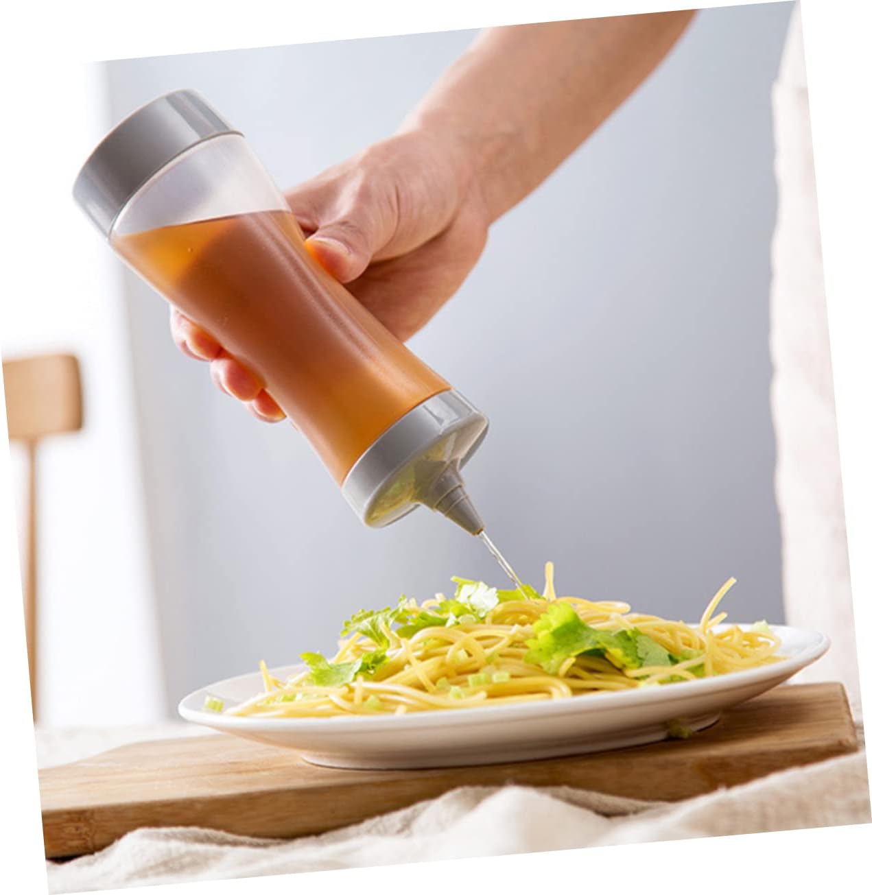 3-Pack Set of Squeeze Bottles with Removable Nozzles for Salad Dressing