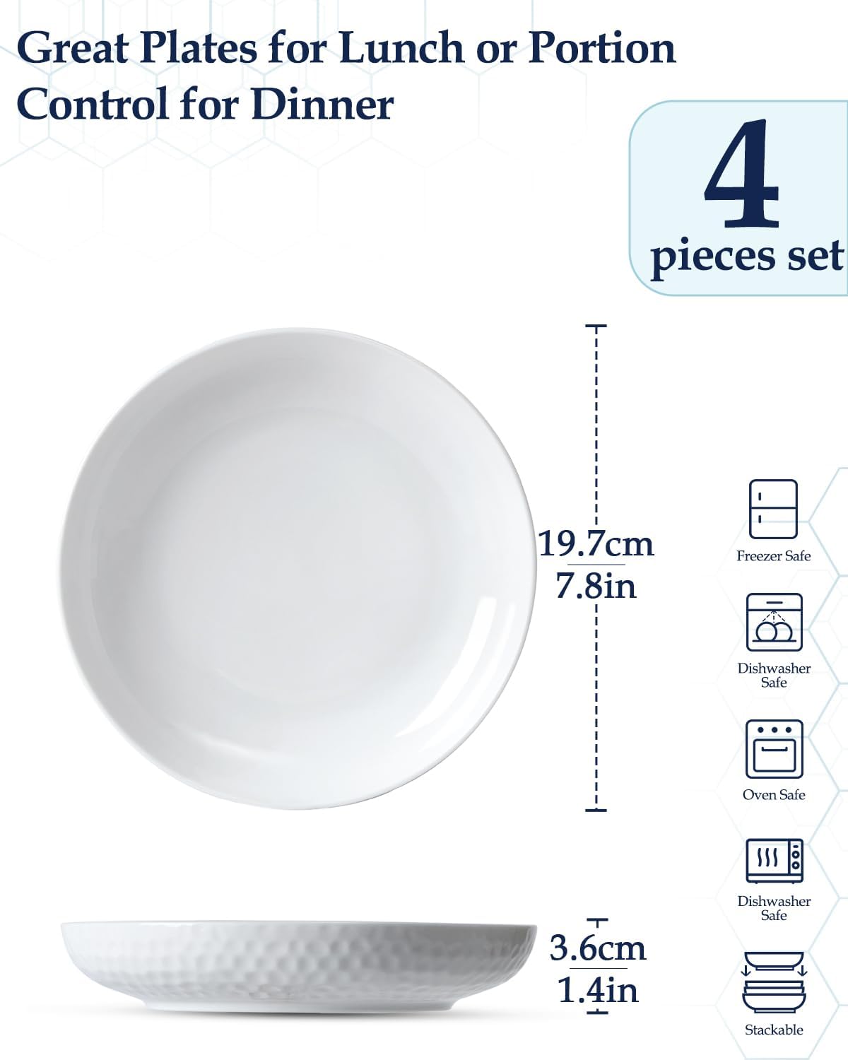 Ceramic Salad Plates with Rim Protection White Set of 4