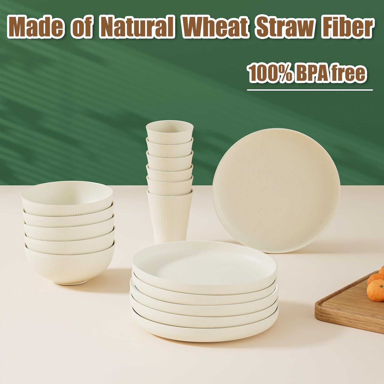 Premium 18PCS Wheat Straw Dinnerware Set Unbreakable MicrowaveDishwasher Safe 100 BPA-Free