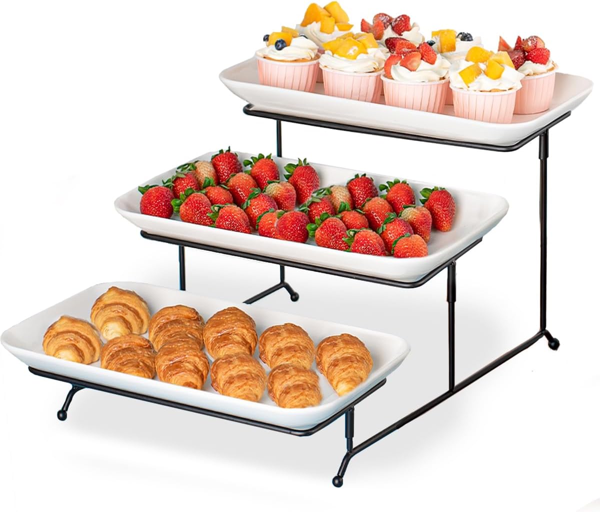 14-inch 3-Tier Dessert Serving Tray Set for Entertaining White