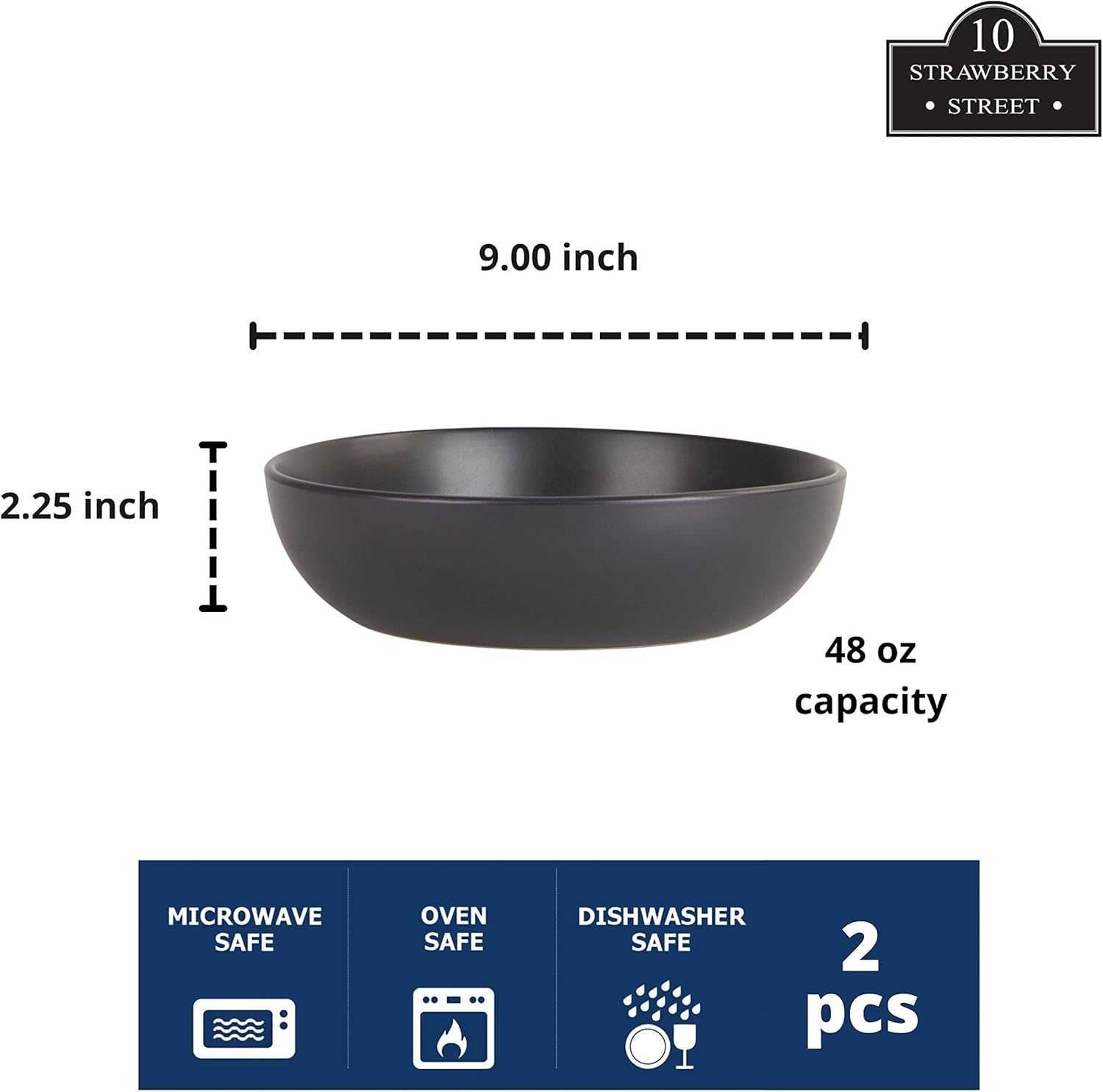 10 Strawberry Street Wazee Matte 9 x 48oz Set of 2 Black