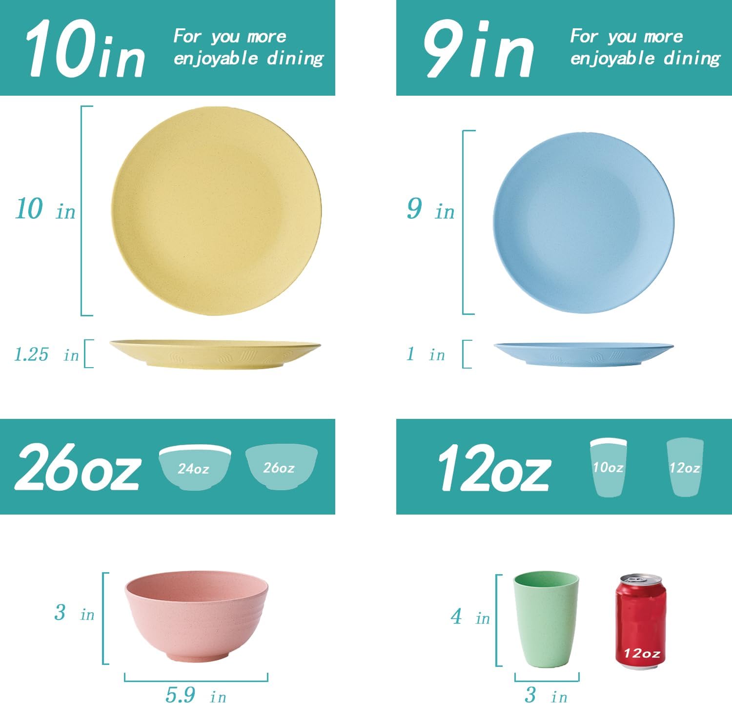 PYRMONT Reusable Plastic Dinnerware Sets for 6 BPA-Free Microwave Safe