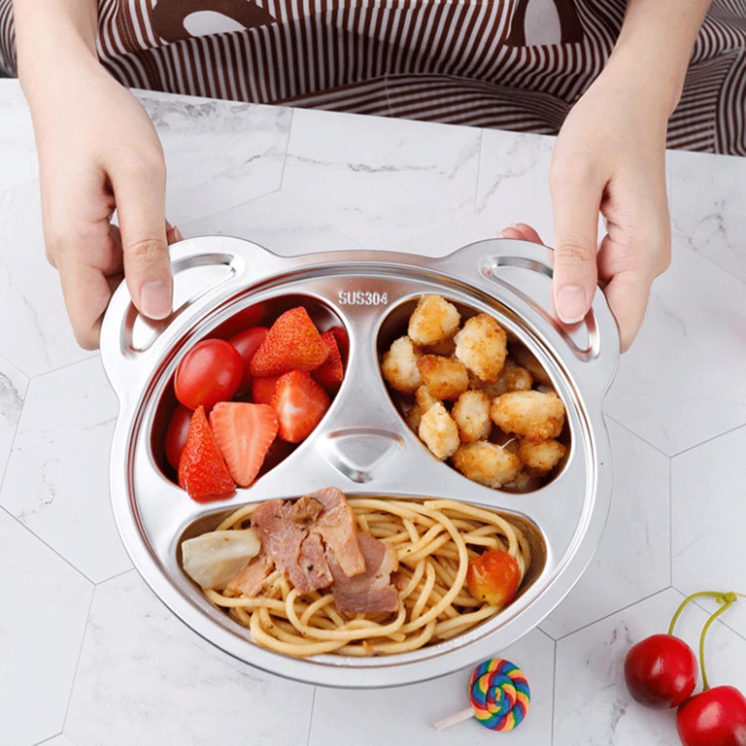 Lyellfe Set of 4 Stainless Steel Divided Plates