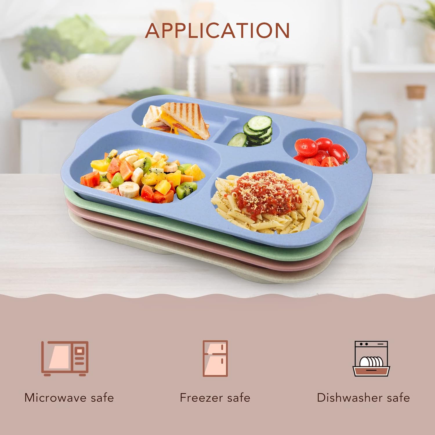 GreenandLife 12-Inch Divided Plates 4PCS Microwave and Dishwasher Safe BPA-Free