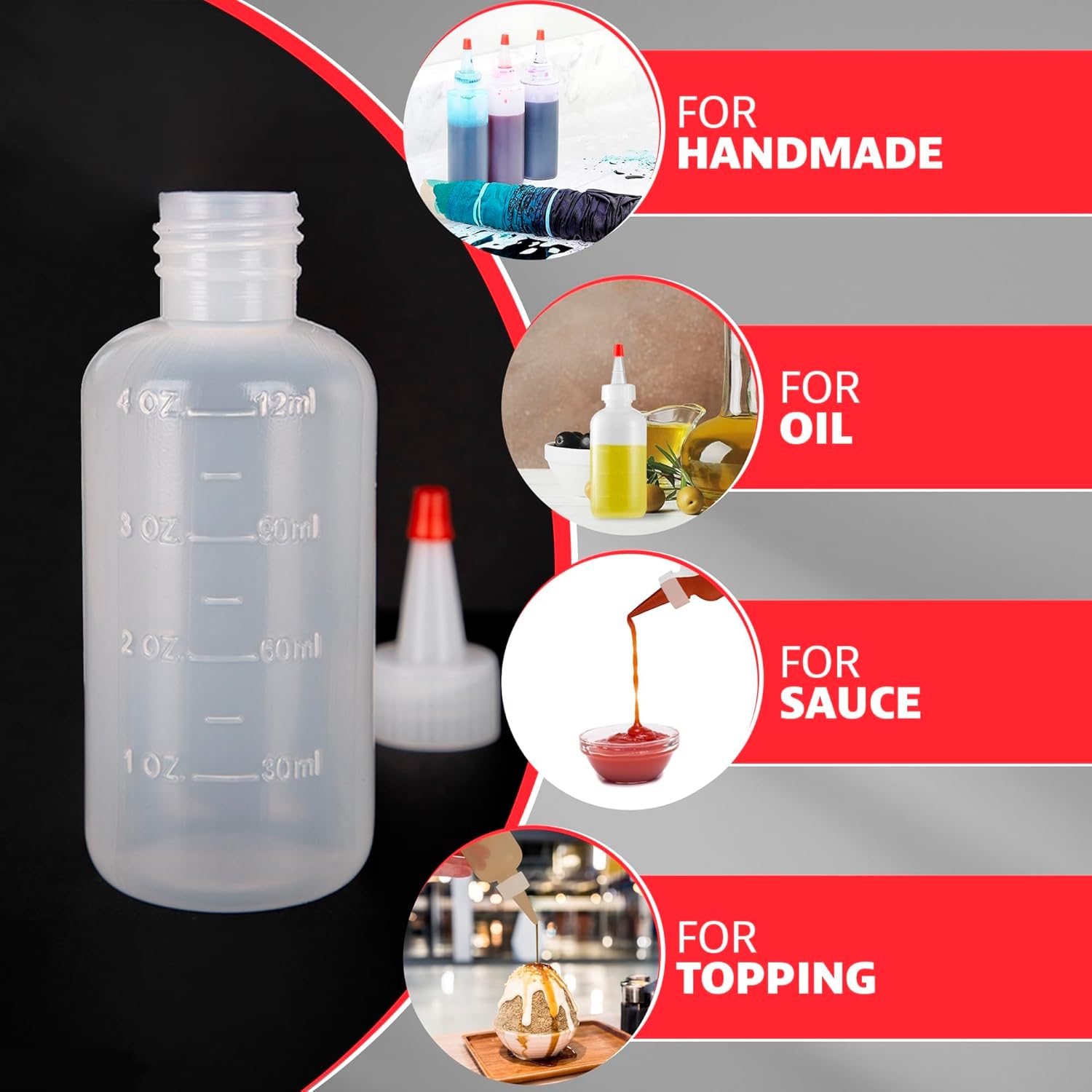 Burius 6-Pack 4oz Squeeze Bottles - Compact Efficient for Kitchen Needs