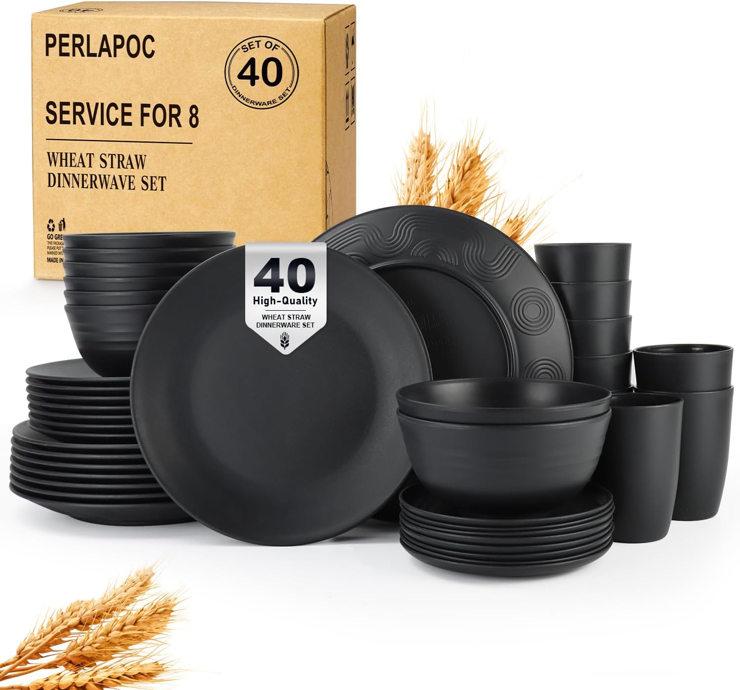 Organic Reusable Plastic Dinnerware Set with Wheat Straw