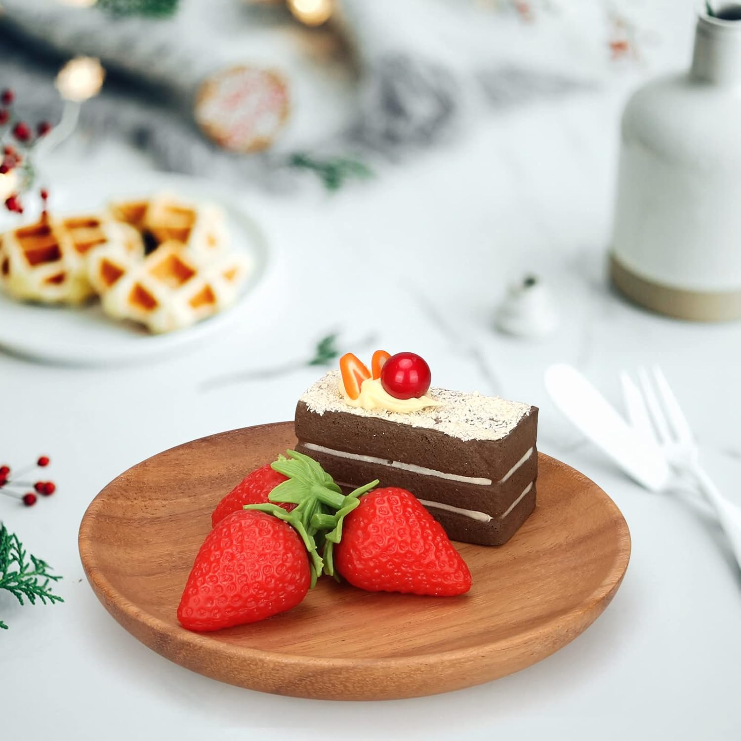 Two Small Wooden Dessert Plates for Acacia Wood Snacks