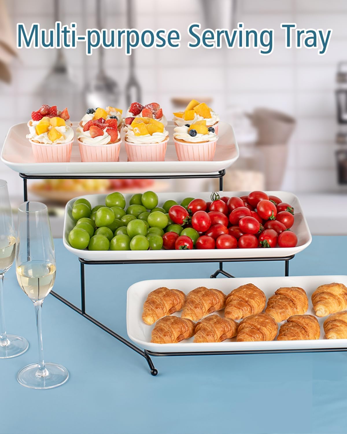 14-inch 3-Tier Dessert Serving Tray Set for Entertaining White
