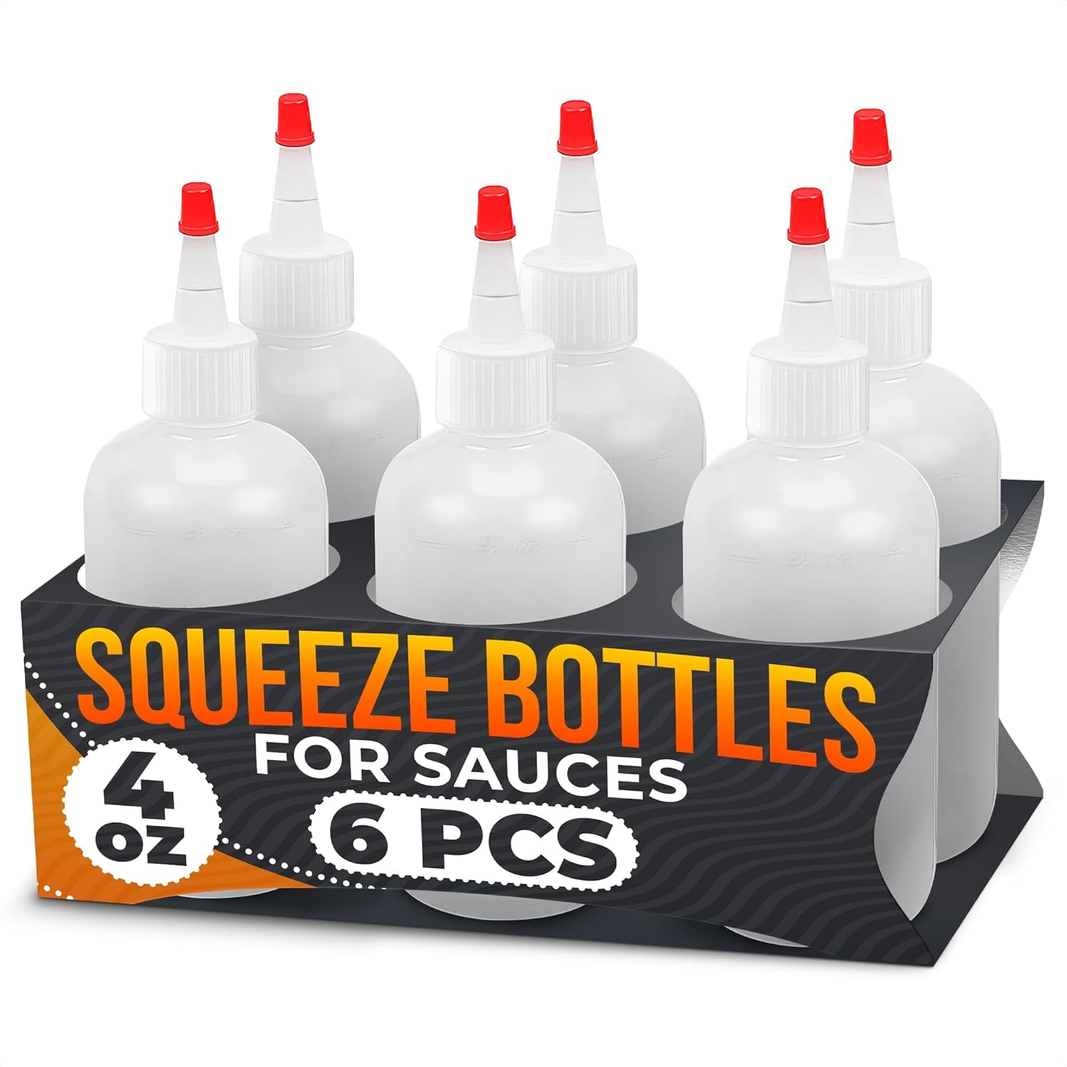 Burius 6-Pack 4oz Squeeze Bottles - Compact Efficient for Kitchen Needs