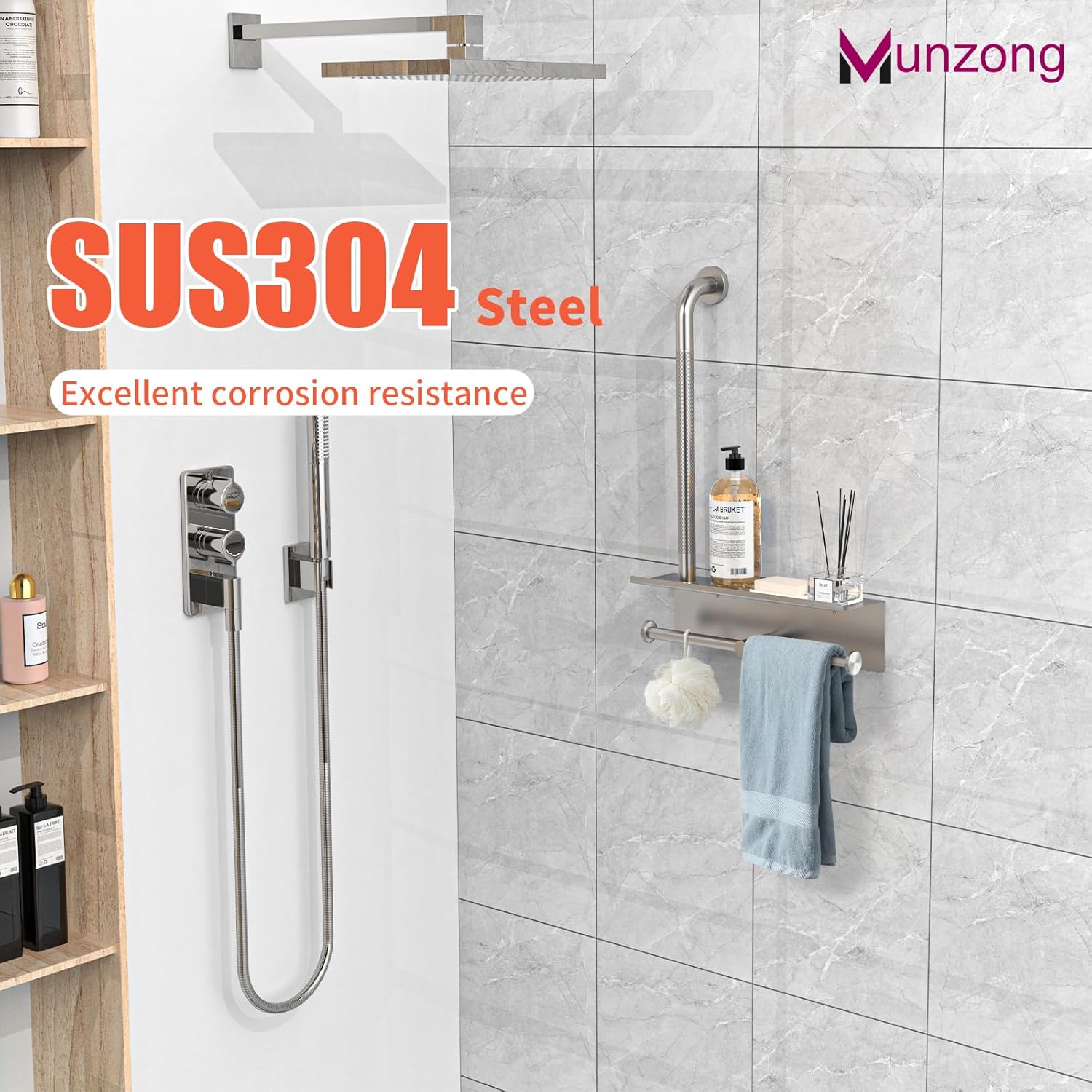 Ergonomic Handrail with Holding Tissue Storage Safety for Bathroom