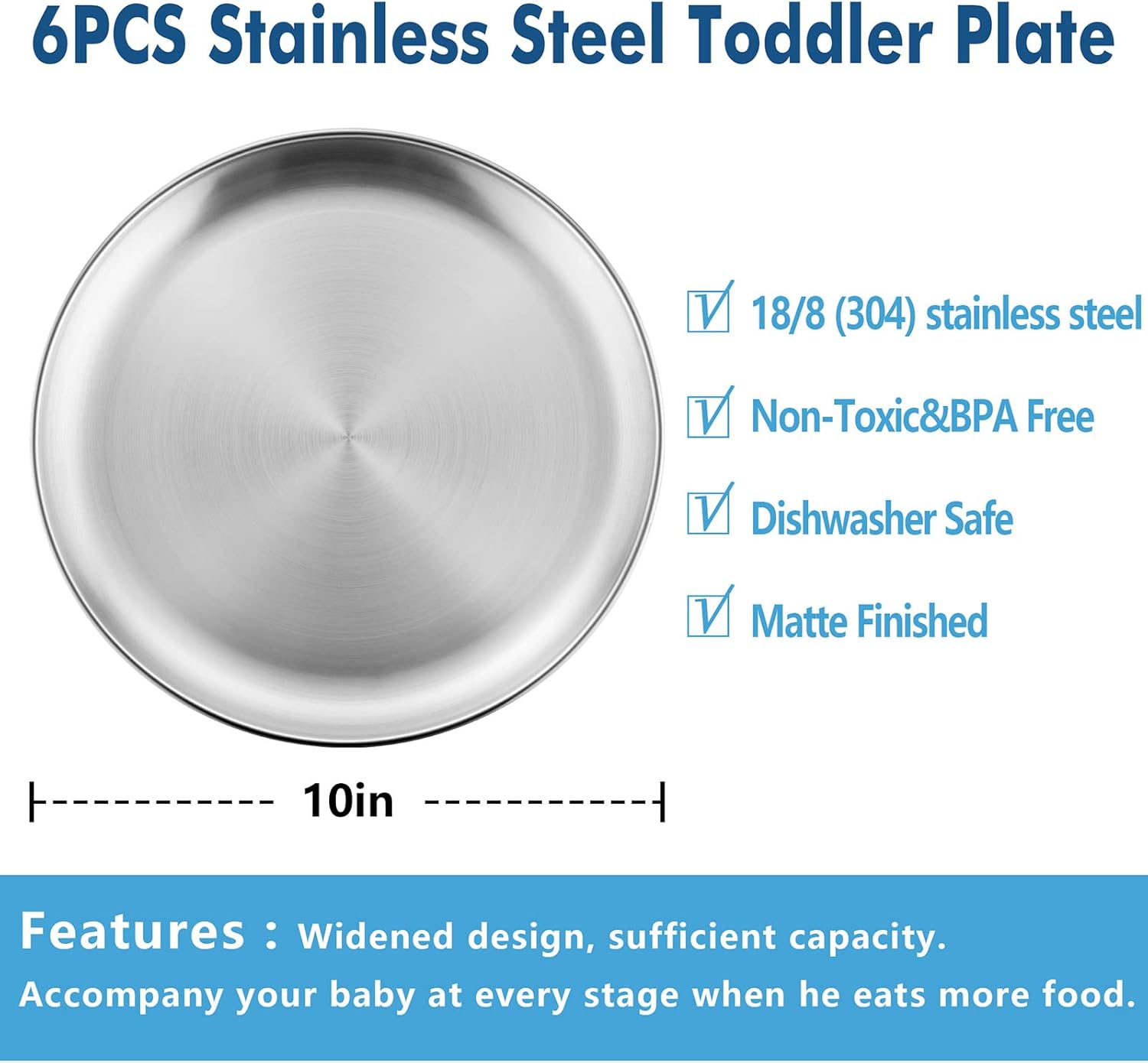 Sturdy 6-Piece Sticker-Free Dinner Plates for Kids