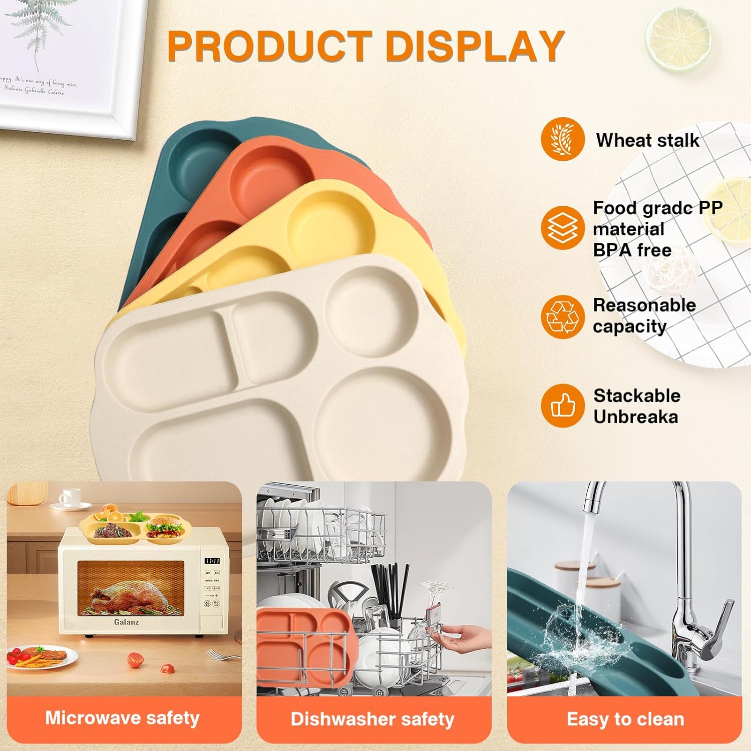 8-Piece Divided Plates Set for Kids Adults and Entertaining Use